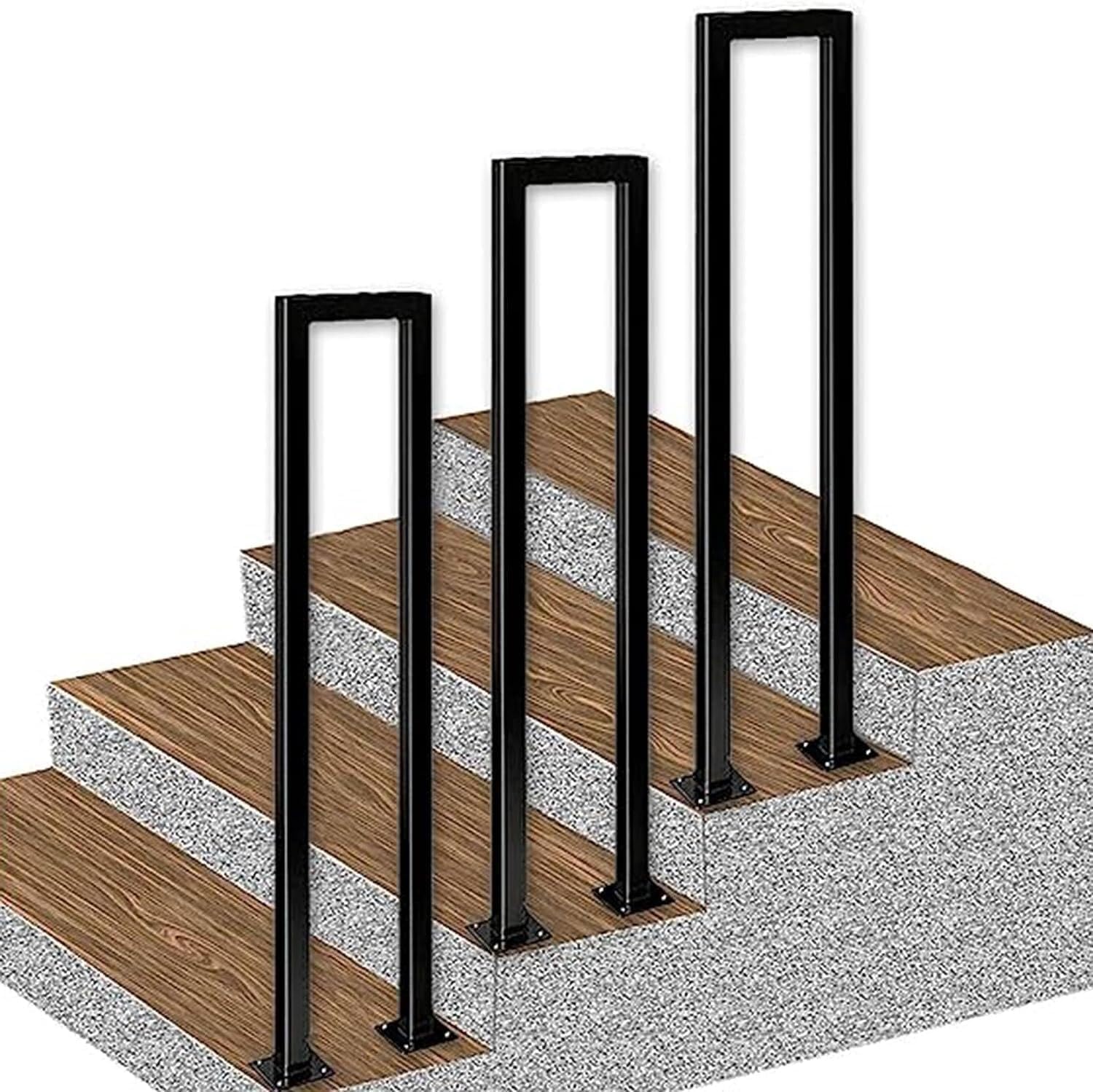 Black U-Shaped Stairs Handrail,Stair Railing Outdoor,1.1-3.3FT Staircase Guardrail, Non-Slip Wrought Iron Step Railing, for Porch, Loft, Corridor, Garden Fence Armrest(65CM/2.1FT)