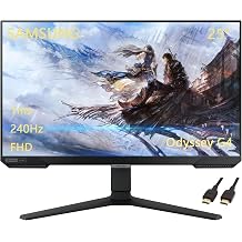 Samsung 25" Odyssey G4 Series FHD Gaming Monitor, G-Sync Compatible, AMD FreeSync Premium, Ultrawide Game View, DisplayPort, Fully Adjustable Stand, 240Hz, 1ms, HDR10, HDMI, Black, with HDMI Cable