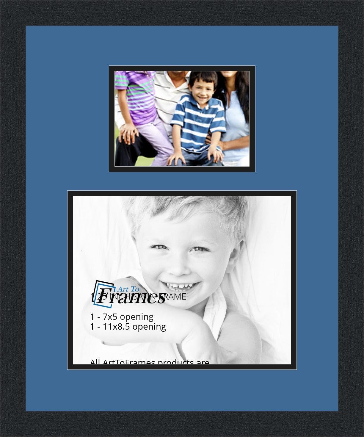 ArtToFrames Collage Photo Frame Double Mat with 1-8.5x11, 5x7 Openings and Satin Black Frame