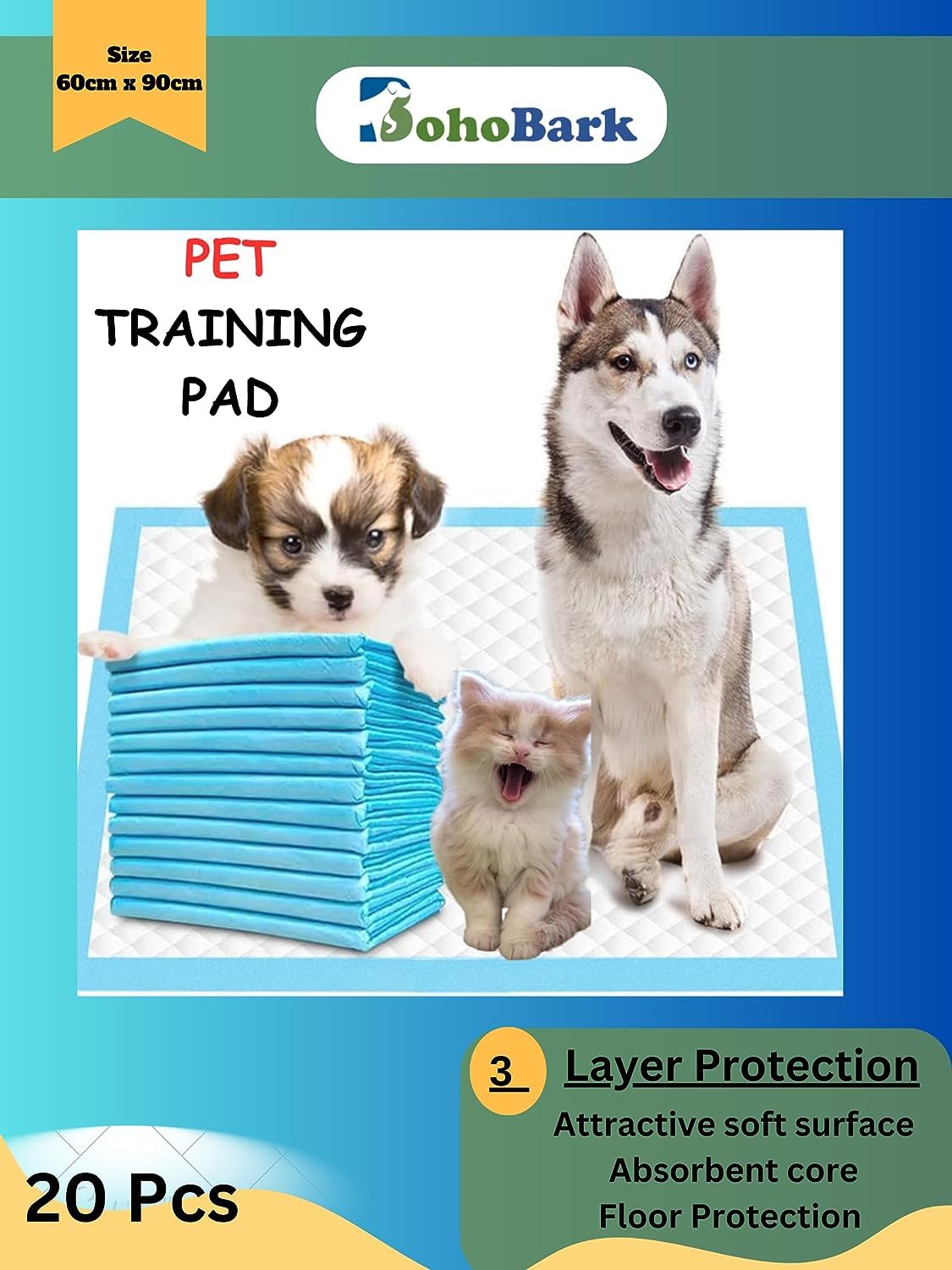 BohoBark Pet Training Pads,Super Absorbent & Leak-Free,Leak-Proof Floor Protection Mat for Incontinence Puppies,Puppy Training Pad Disposable Pet Cleaning Supplies (60x90 (20Pcs )) (B0CFH9RZGD) Amazon Price History, Amazon Price Tracker
