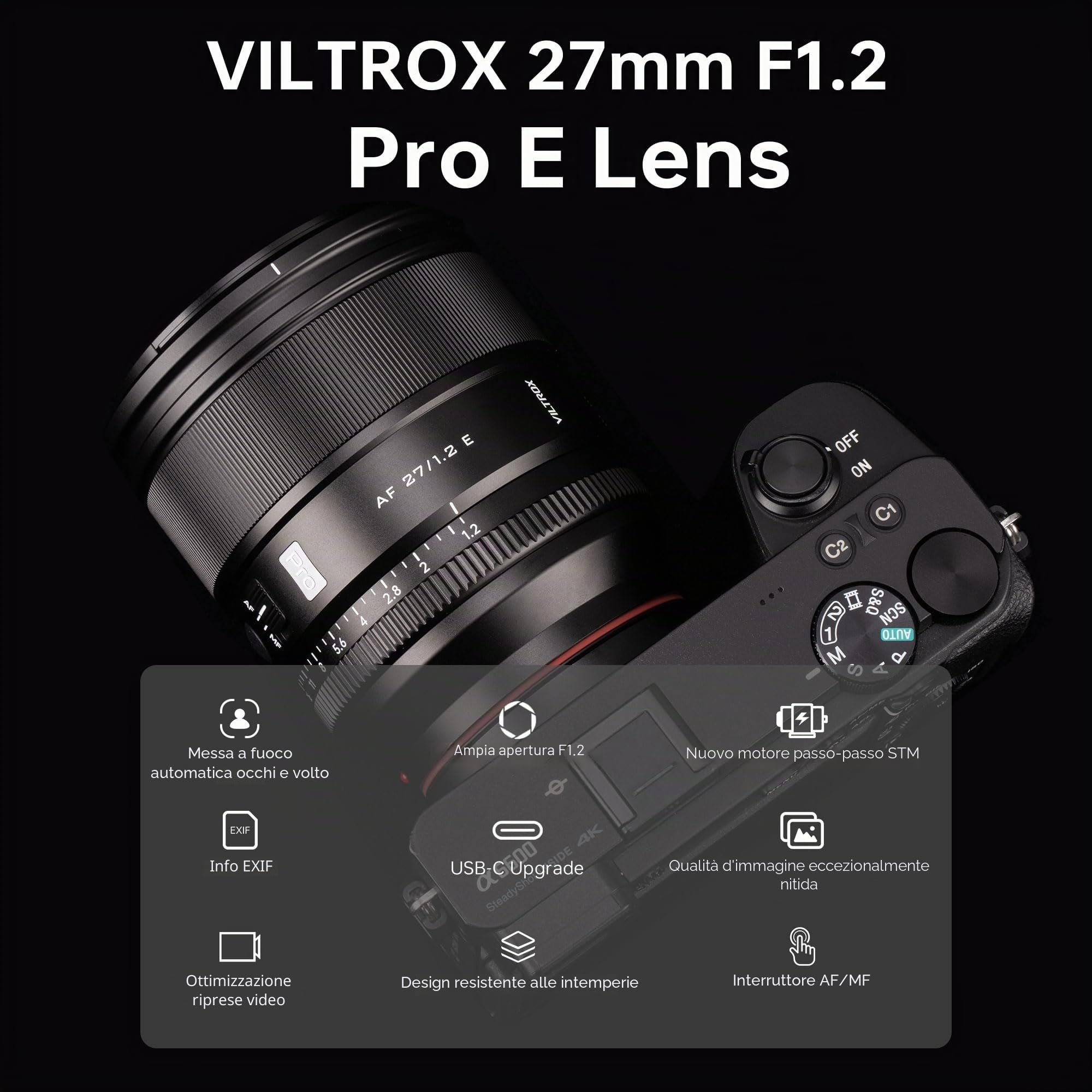 VILTROX 27mm F1.2 Pro E Mount Obiettivo, 27mm f/1.2 Autofocus Grande Apertura APS-C Prime Obiettivo Compatibile con Fotocamere Mirrorless Sony E Mount a7 a6700 a6500 a6600 a7iv a7iii a7c