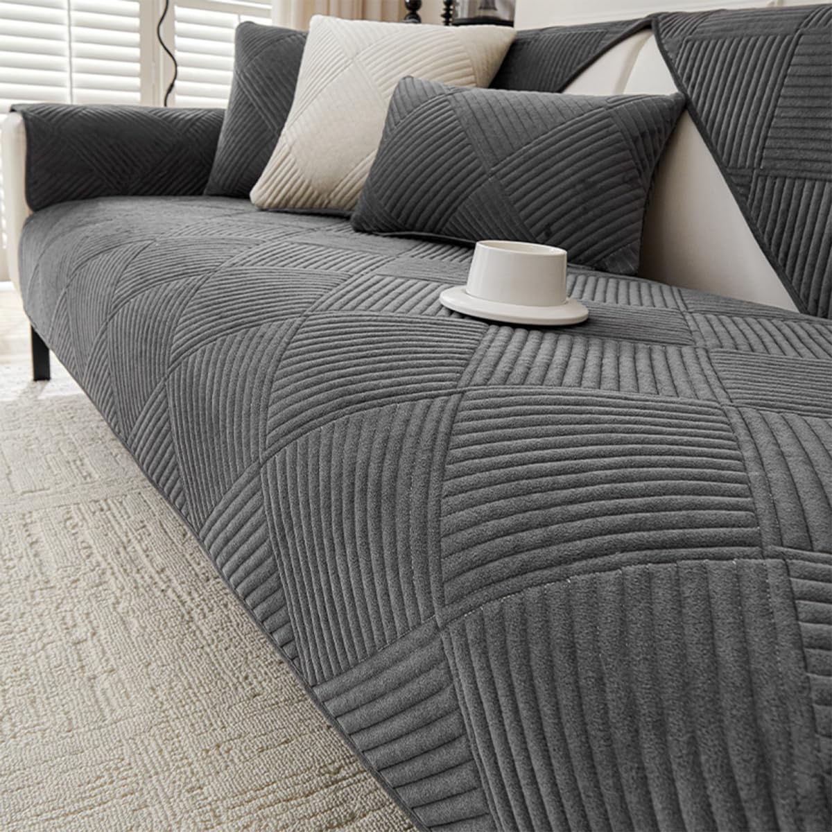 Bettschlange Dark Grey Non Slip Sofa Cover Machine-Washable,,90X240cm