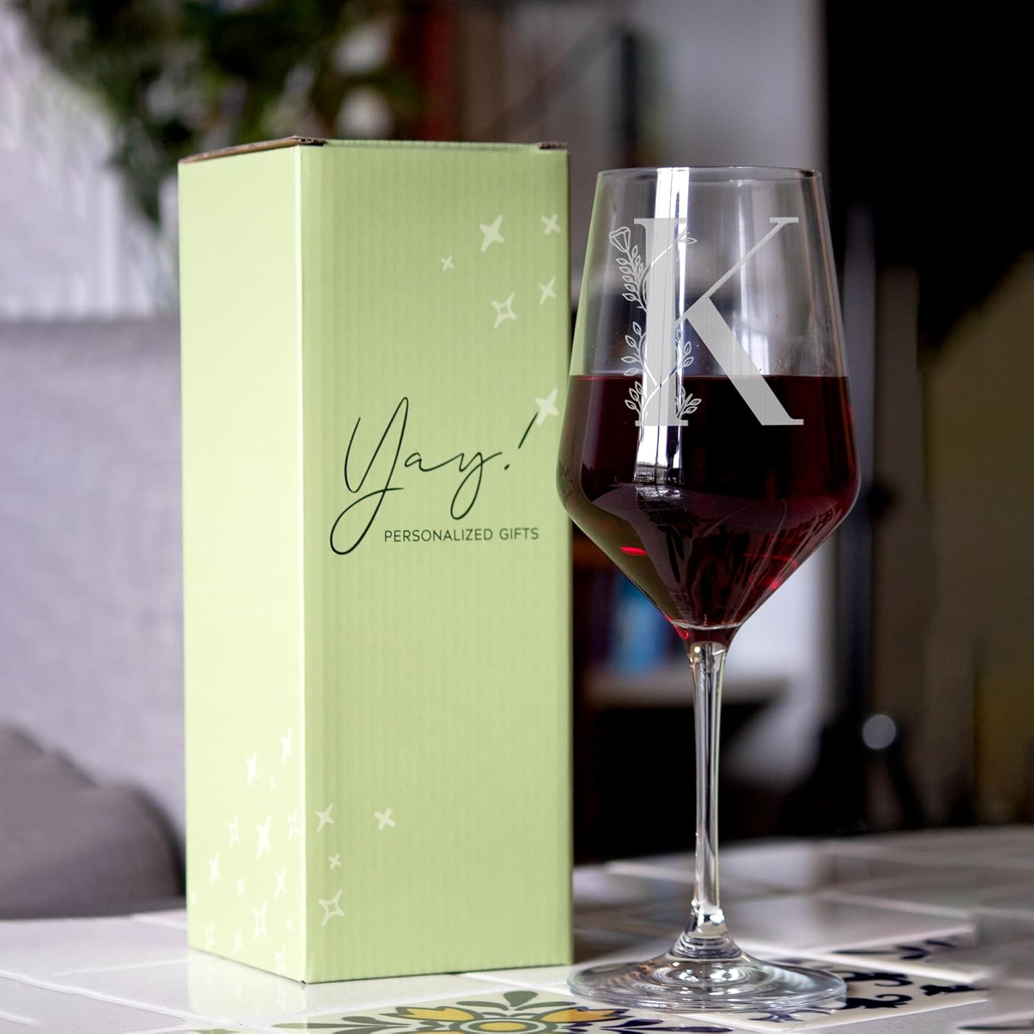 Personalized Wine Glass, Initial Monogrammed A-Z Crystal Wine Glass, Customized Gift for Women Her Mom Friend Sister Wife Bridesmaid Nurse, Unique Christmas Birthday Gifts (K) - Image 4