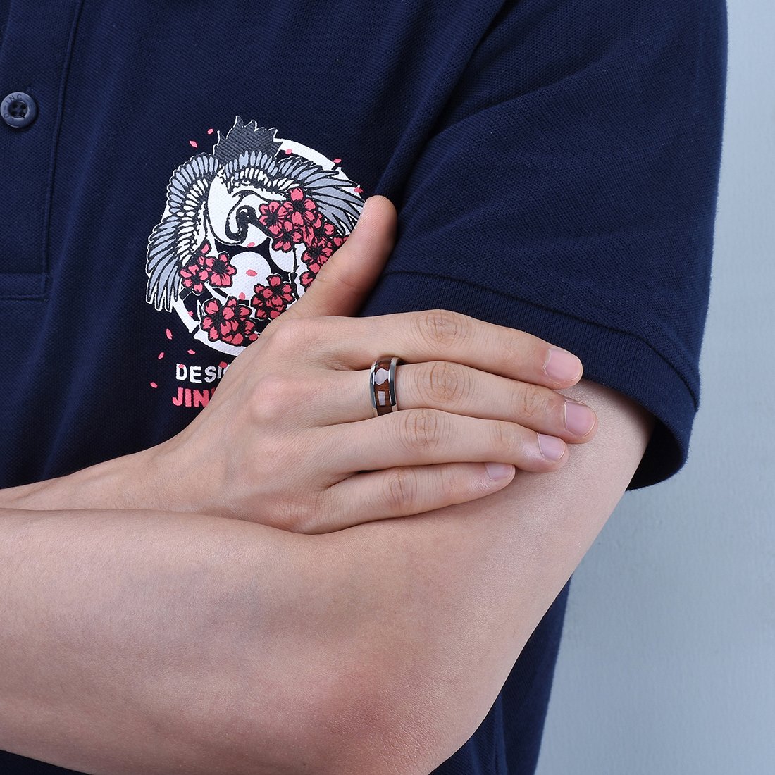 King Will 8mm silberner Titanring mit Holzeinlage - Innenloch, Ehering für Männer, hochglanzpolierte, abgeschrägte Kanten, komfortable Passform
