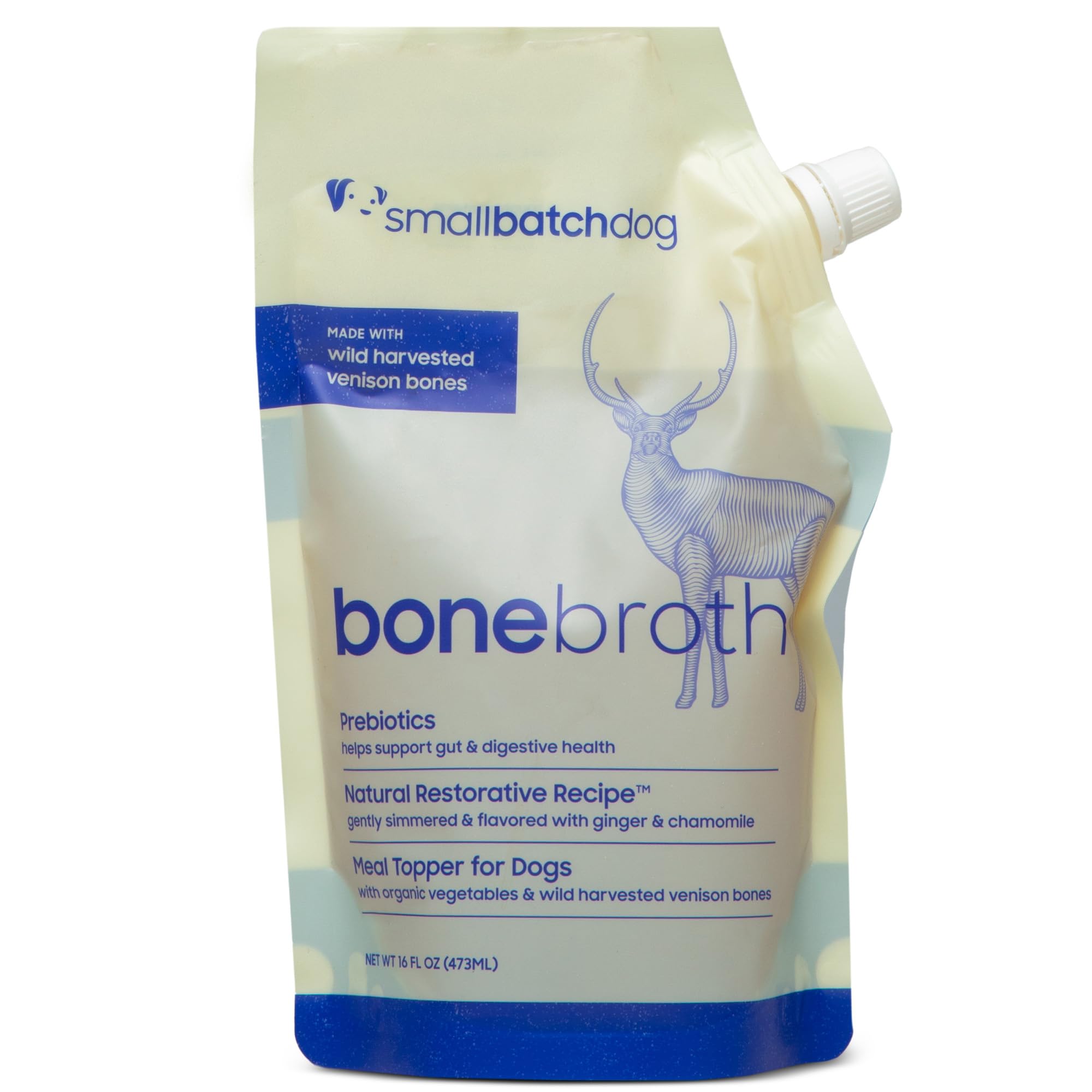 smallbatch Pets Shelf Stable Bone Broth, Organic Beef Recipe with Prebiotics & Adaptogen-Inspired Ingredients, Topper for Dogs - 16 Ounce (Single Pack, Venison)