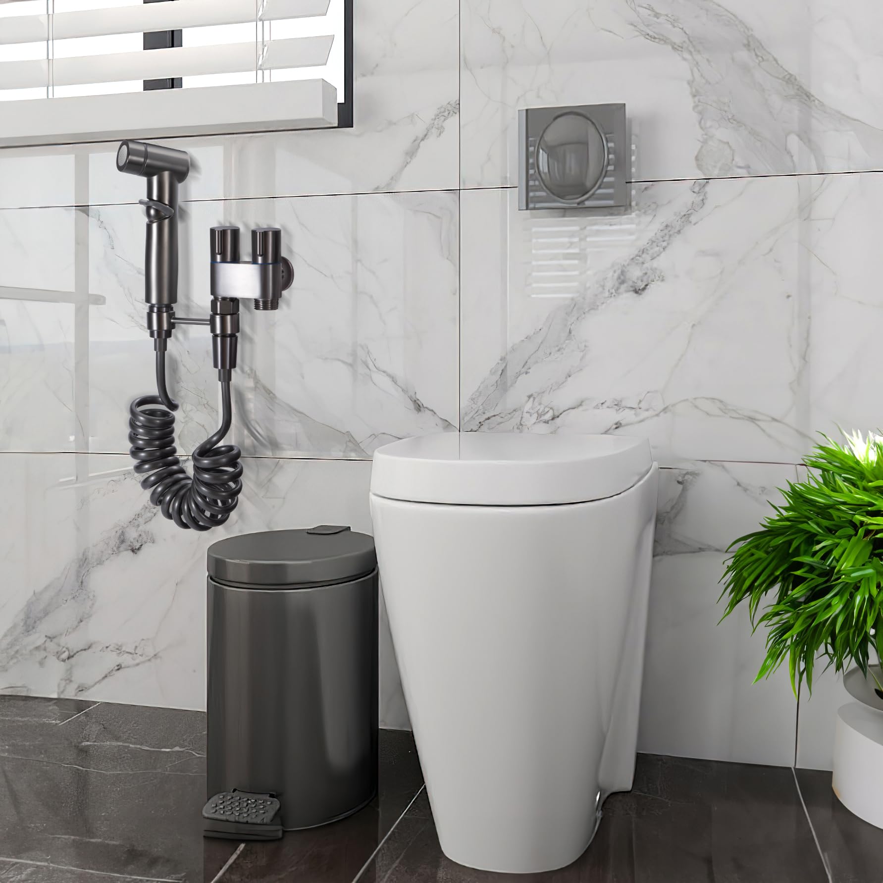 Douchette Wc Kit De Pulvérisateur De Toilette Pour Bidet Douchette à Main Bidet en Acier Inoxydable Avec Tuyau en ABS pour l'Hygiène Personnelle Quotidienne Lavage Animal Domestique (gris)