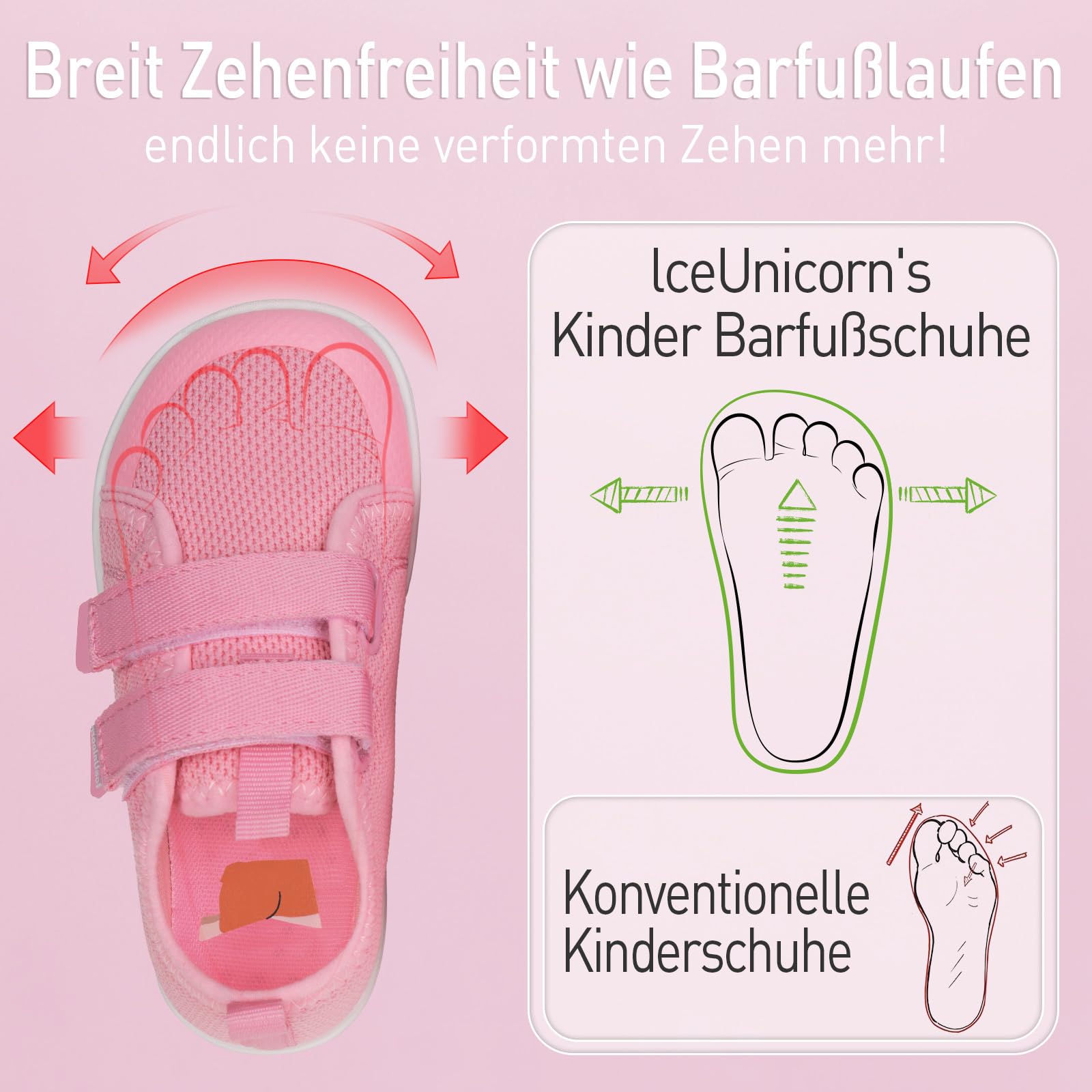 IceUnicorn Kinder Barfußschuhe Breite Zehenbox Jungen Mädchen Hausschuhe Minimalistische Outdoor Traillaufschuhe Walking Schuhe(Pink, 27EU Weit)
