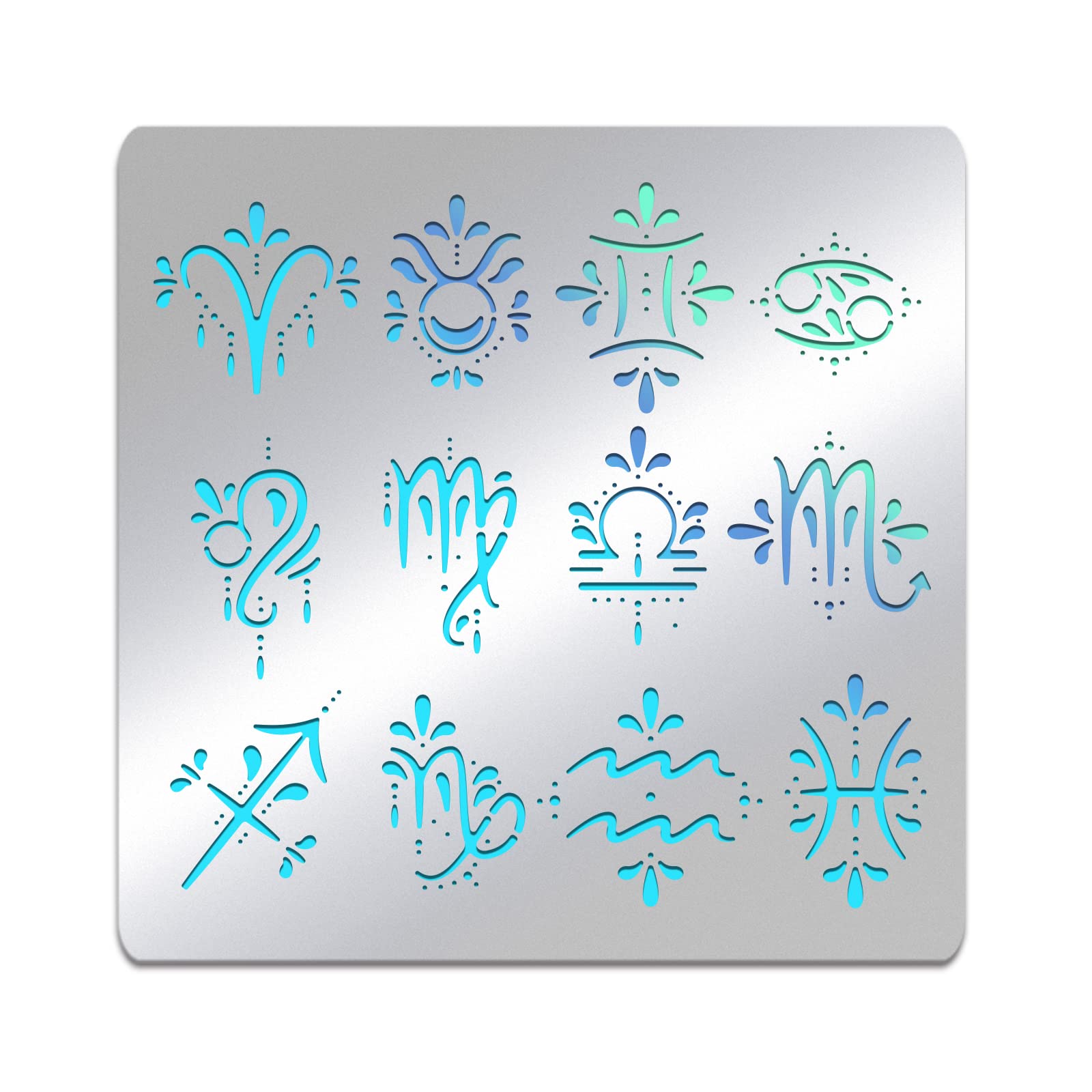 BENECREAT Zodiac Signs Themed Metal Stencil, Stainless Steel Drawing Stencil Template for Wood Burning, Wall Painting Crafts and Decorations, 6x6