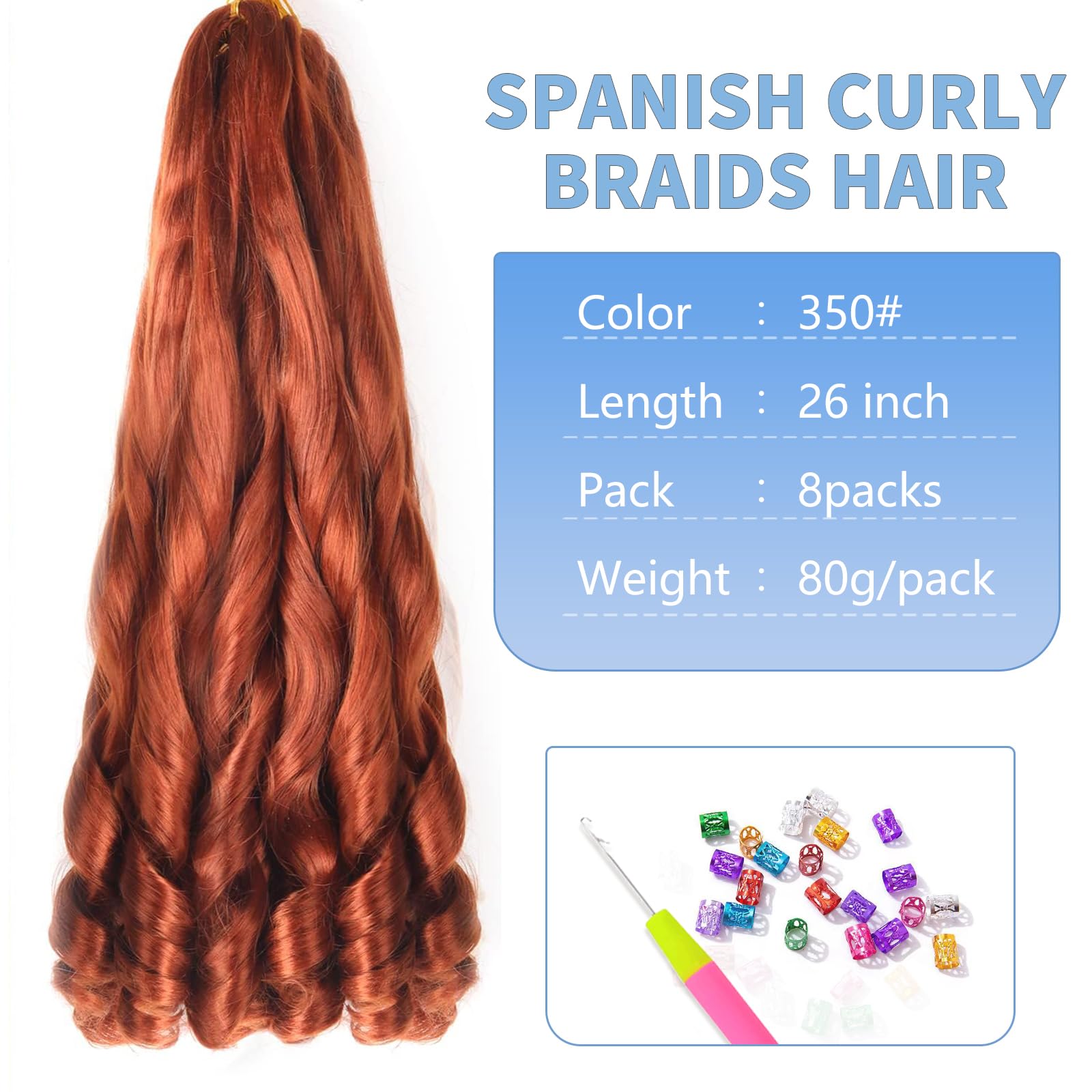 Alaleibaby 26 inch French Curly Braiding Hair 8 Pack Loose Wavy Spiral Curl Braids Crochet Hair Deep Wave Synthetic Extensions Pre Stretched Bouncy Braiding Hair - Image 2