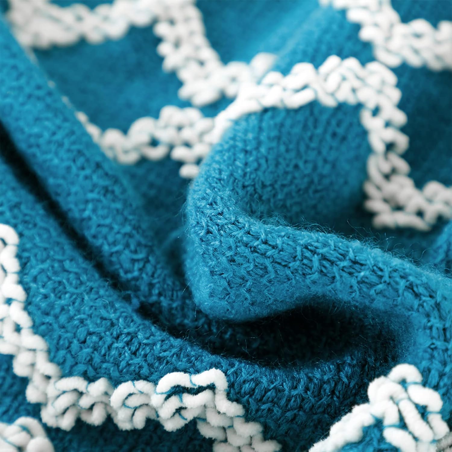 BOURINA Fluffy Chenille Knitted Fringe Throw Blanket Lightweight Soft Cozy for Bed Sofa Chair Throw Blankets Teal 60" x 80" - Image 7