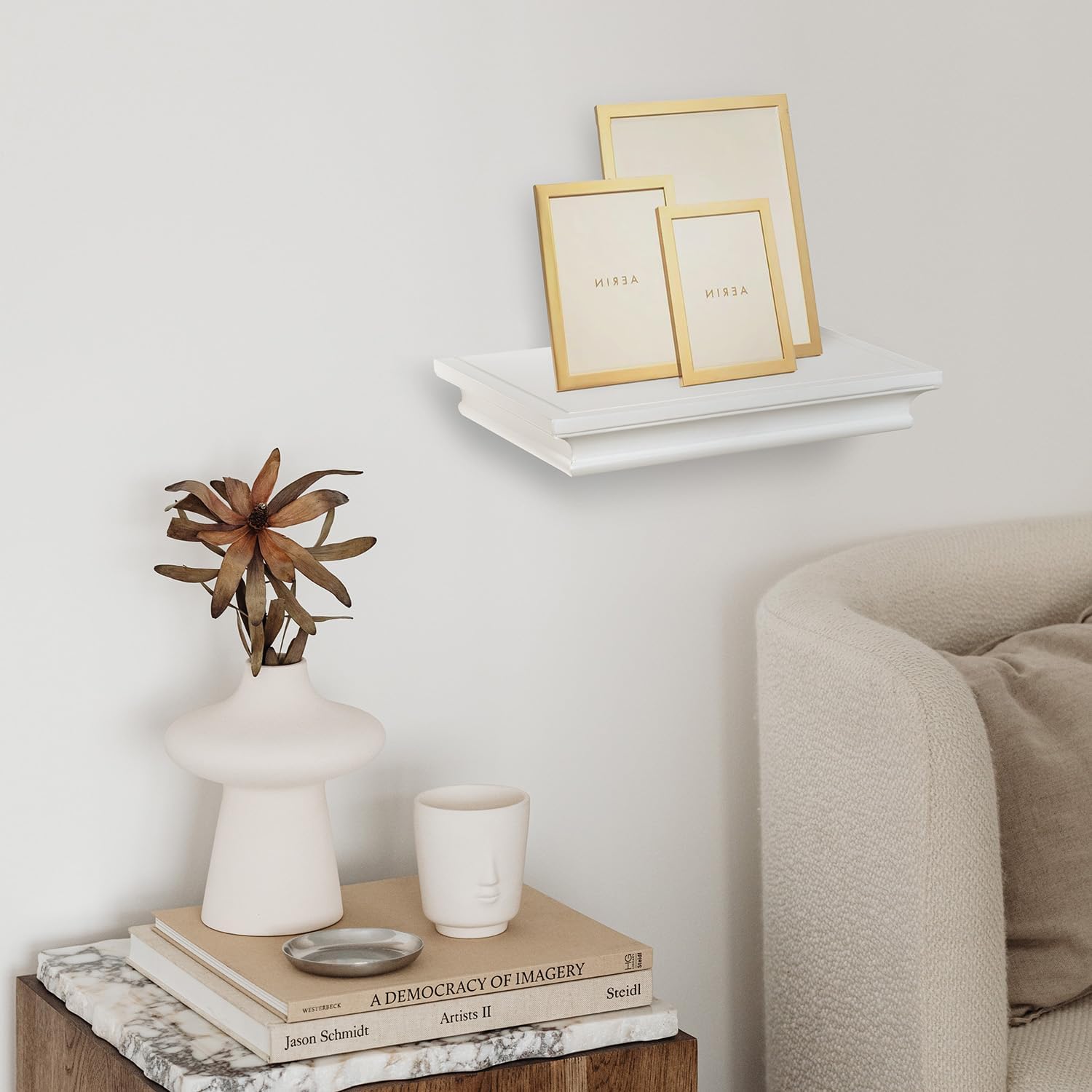 AHDECOR White Floating Shelves Wall Mounted, Deeper Wall Storage Shelf for Home Décor, Super Sturdy, Easy to Install, 12” Wide, 7.75” Deep