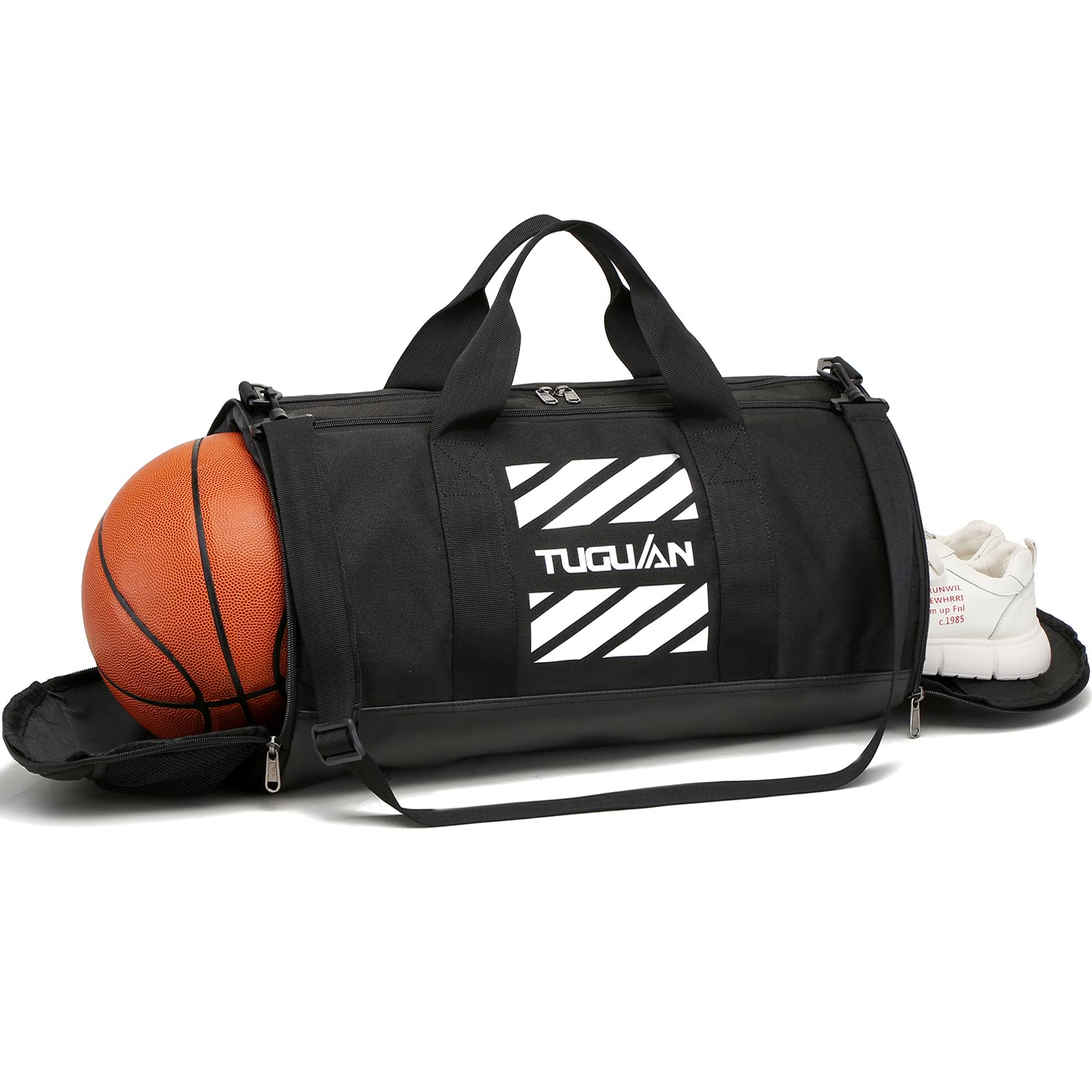 TUGUAN Basketball Gym Bag Sports Holdall Bags for Men with Shoes & Ball Compartment, 40L Carry on Travel Duffle Bag, Sports Equipment Bag for Swimming Basketball Football Kit Bag, Black