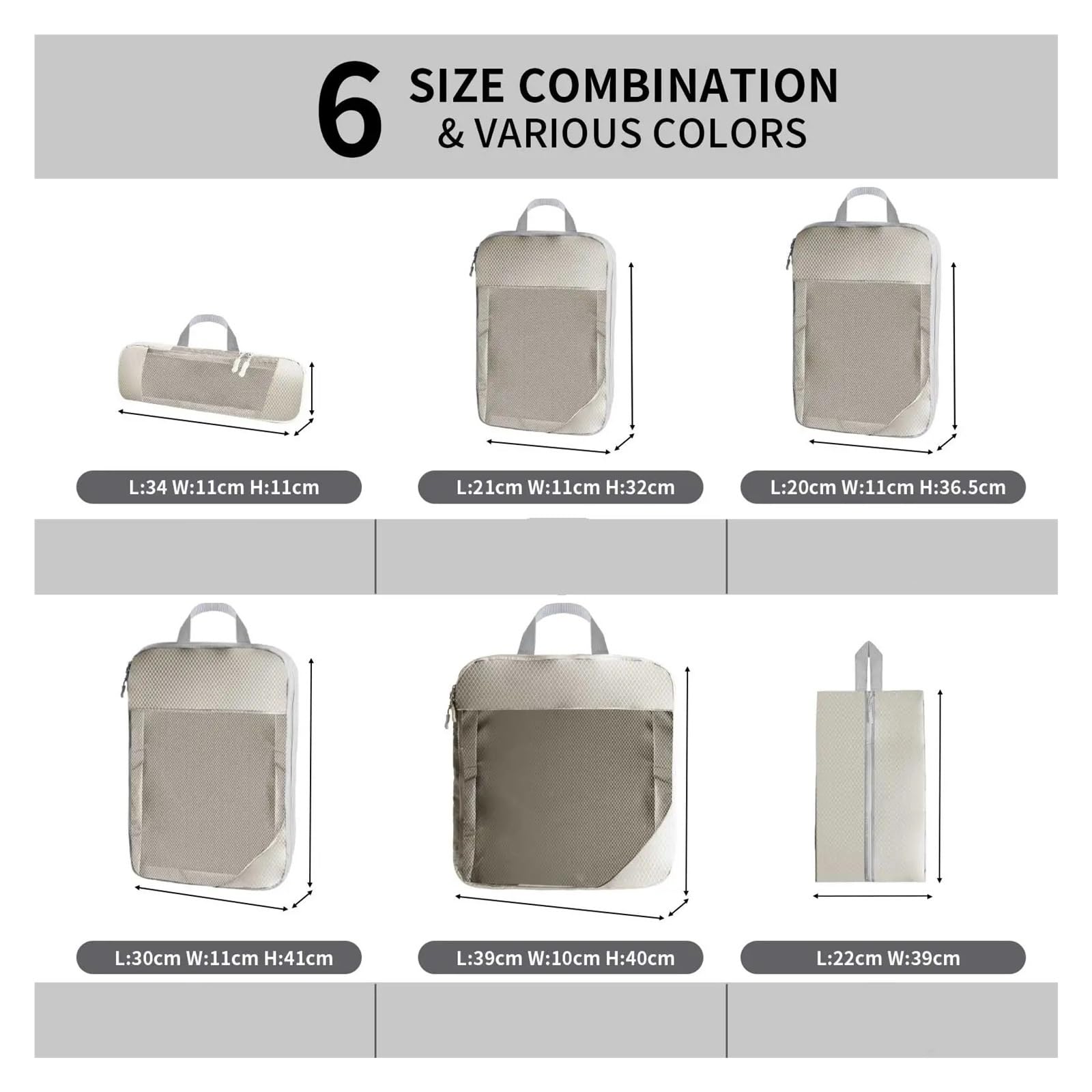5 Juegos/6 Juegos de Embalaje Compresible Bolsa Almacenamiento Viaje Maleta portátil Bolso Organizador Equipaje(5pcs Beige)