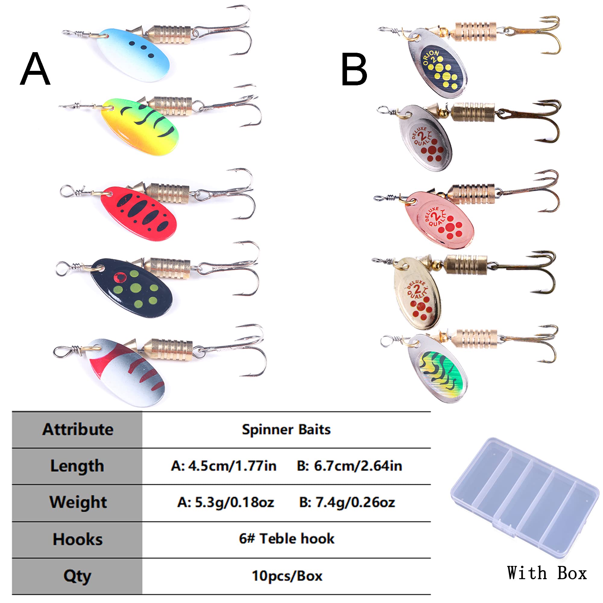 Trout Lures Spinner Baits Fishing Lures Kit for Bass Trout Spinners Lure with Tackle Box Spinnerbait for Freshwater Saltwater,10pcs