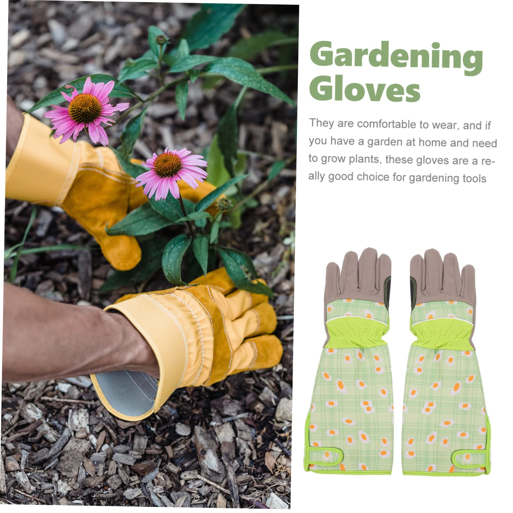 HANABASS Guantes de Jardinería Estampados Largos Protección para Manos, Material de Pu y Tela, Flexibles para Trabajo al Aire Libre y Cuidado del Jardín