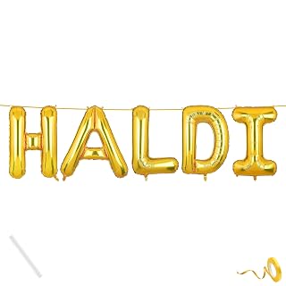 Mystic Toy Store Haldi Banner Gold for Wedding Home Boys Girls Men Women Foil Balloon Decoration Decor Celebration Golden