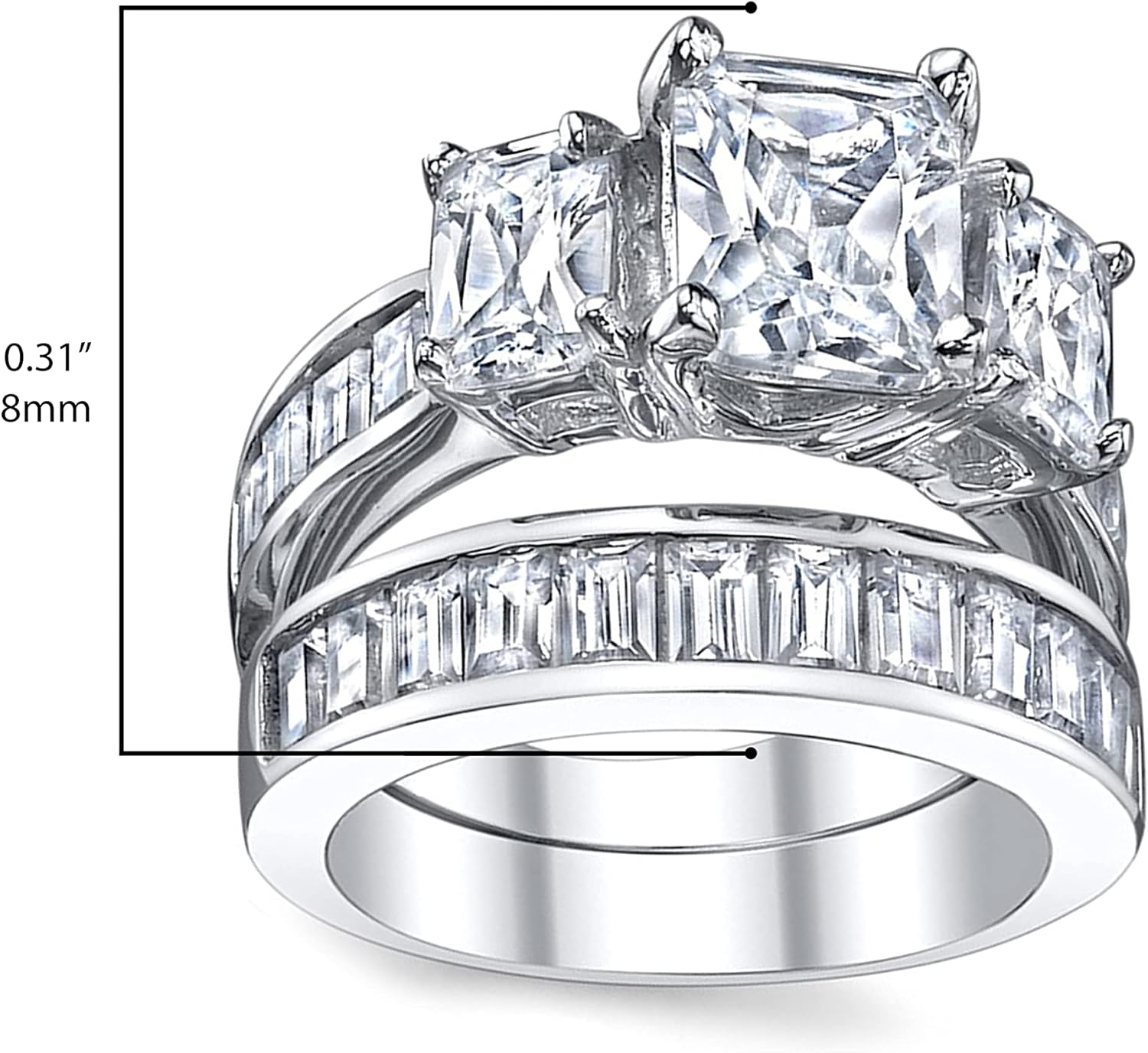 Metal Masters 2 Carat .925 Sterling Silver Radiant Cut Cubic Zirconia CZ Women's Engagement Ring Set Sizes 4 to 11 - Image 6