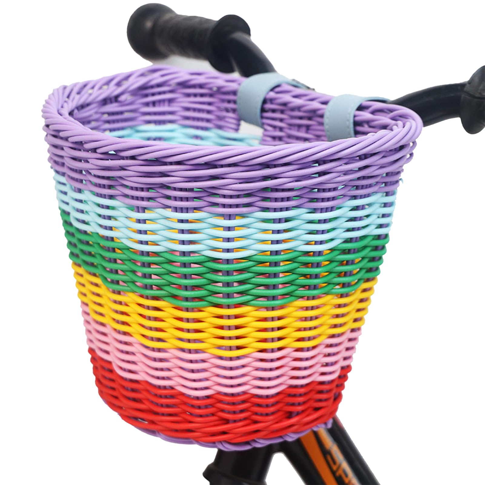Bicycle Wicker Basket Traditional Bike Basket 8.2 x 5.9 inch Bike Baskets for Kids with Spare Leather Straps Easy Install Detachable for Kids Bike, Scooter,Stroller,Girl Rattan Basket (Colourful)