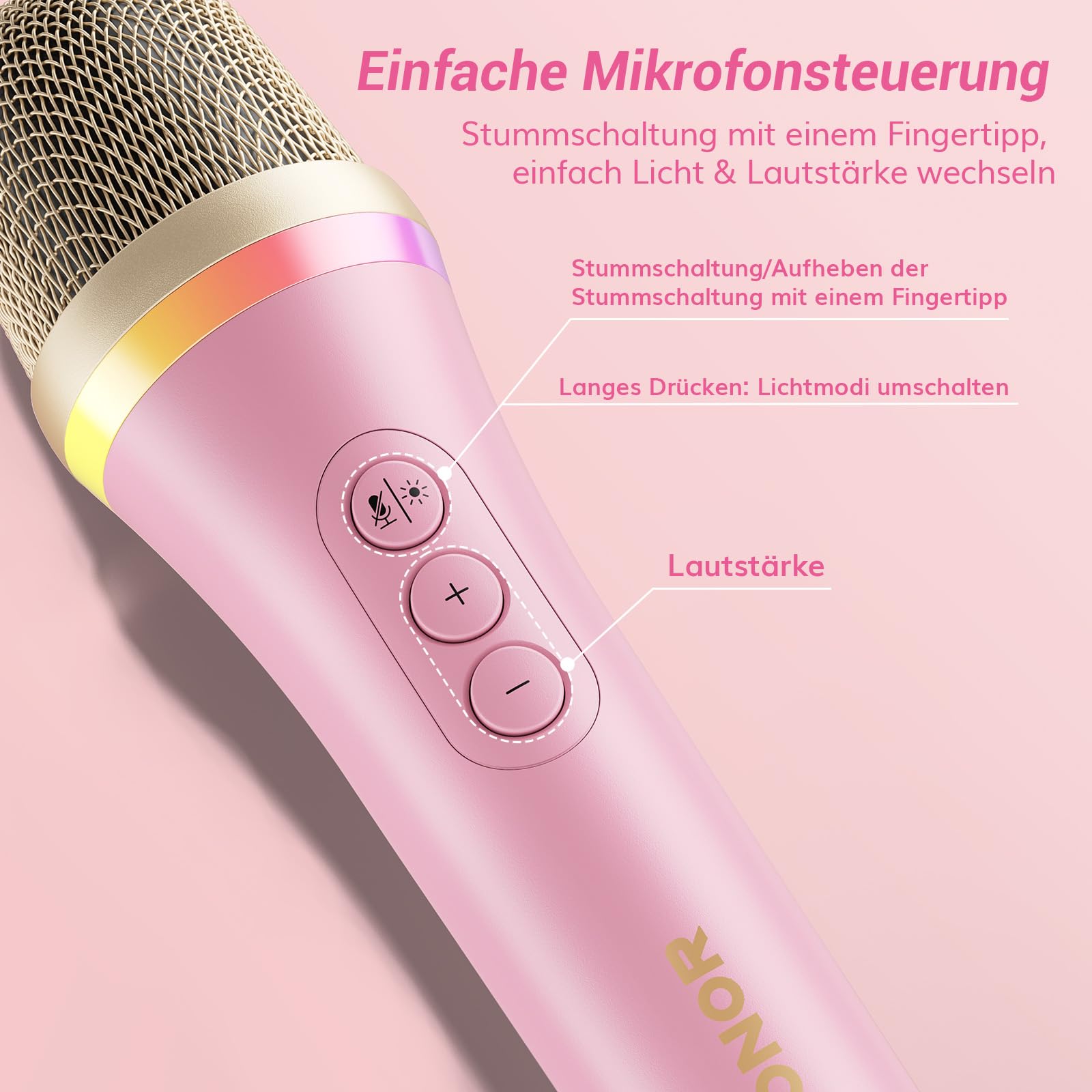 TONOR Dynamisches USB/Typ-C Mikrofon für PC, RGB Podcast Computer Gaming Mikro mit Arm Ständer für Aufnahme, Live, Streaming, YouTube, Gesang, Studio, Karaoke Microfon Quick Mute-Taste Rosa