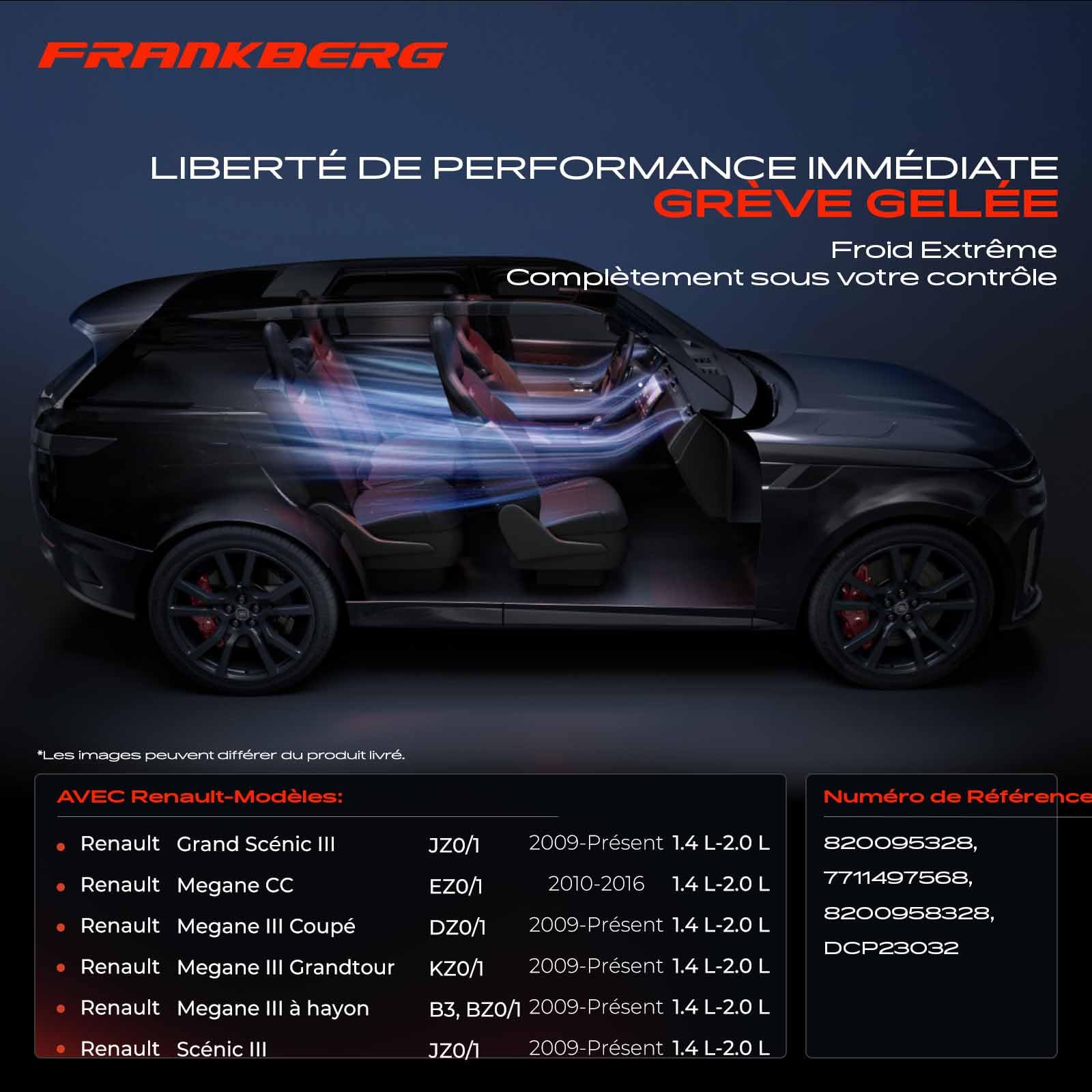 Frankberg Compresseur de Climatisation avec attelage Compatible avec Megan.e CC EZ0/1 Megan.e III DZ0/1 Megan.e III Grandtour KZ0/1 Megan.e III B3 BZ0/1 Scénic III JZ0/1, y compris huile prép