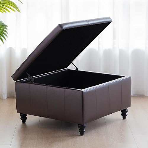 Miniatura 51 de HUIMO Otomana cuadrada de almacenamiento, mesa de centro otomana grande para sala de estar (gris oscuro) Gris oscuro,Negro,Marrón,Gris,Caqui,gris