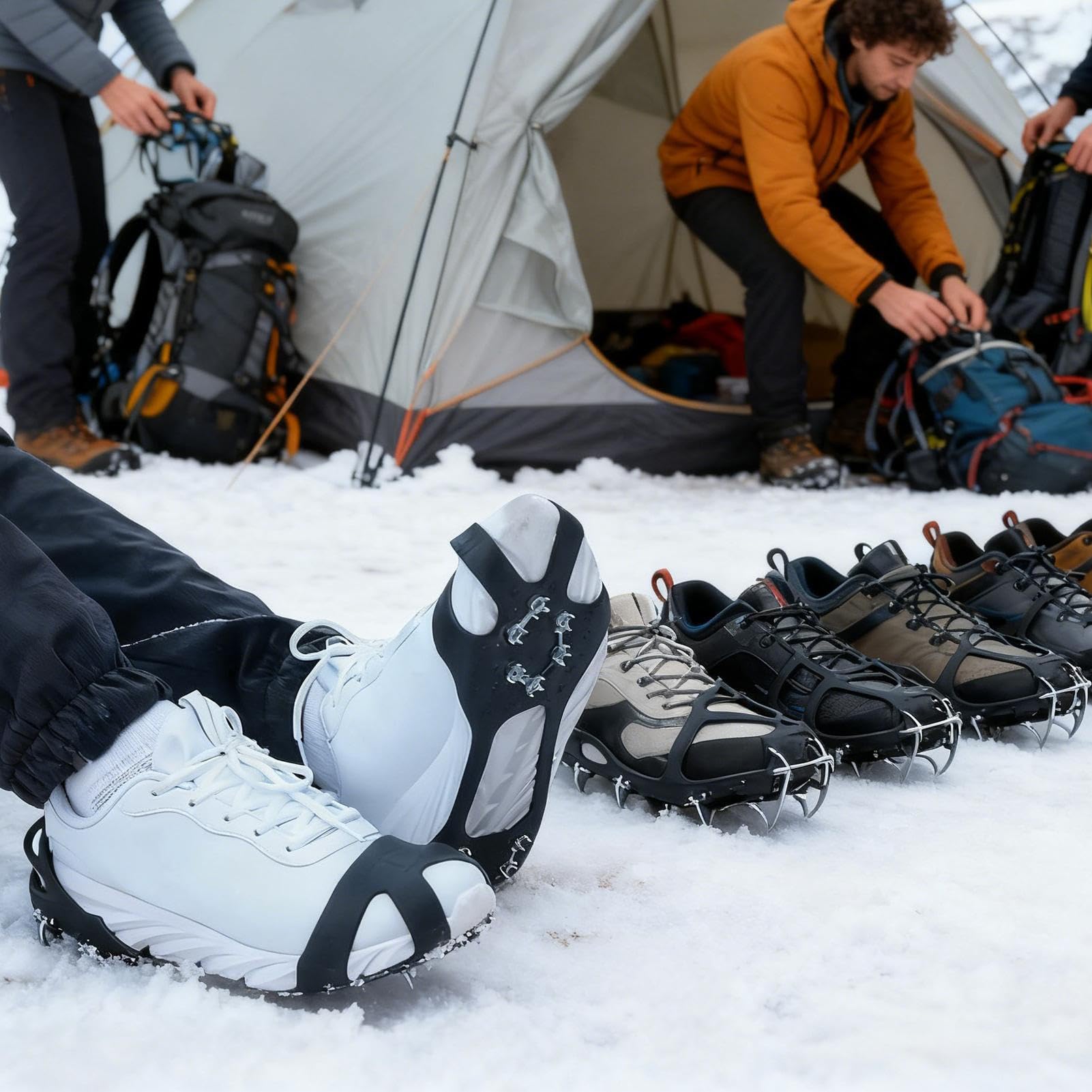 Tacchetti da ghiaccio antiscivolo per scarpe, 10 tacchetti per la trazione del ghiaccio, per lavoro all'aperto, inverno, pendolarismo, escursionismo, camminata, arrampicata, alpinismo, mattina