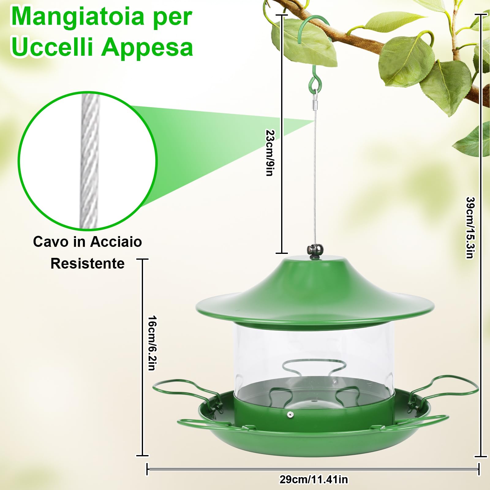 Mangiatoia per uccelli 1.8L da esterno Hanging Wild Bird Feeder per uccelli selvatici
