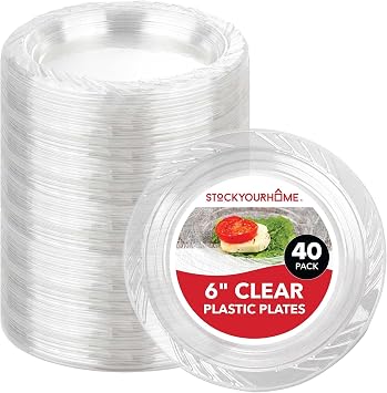 Stock Your Home 6-Inch Clear Plastic Dessert Plates 40 Pack Flexible Disposable Clear Plates for Dessert & Appetizers, Crystal Clear Small Plates for Parties & Catering, Clear Plastic Party Plates