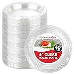 Stock Your Home 6-Inch Clear Plastic Dessert Plates (40 Pack) Flexible Disposable Clear Plates for Dessert & Appetizers, Crystal Clear Small Plates for Parties & Catering, Clear Plastic Party Plates