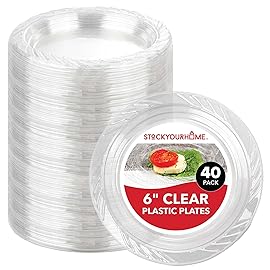 Stock Your Home 6-Inch Clear Plastic Dessert Plates (40 Pack) Flexible Disposable Clear Plates for Dessert & Appetizers, Crystal Clear Small Plates for Parties & Catering, Clear Plastic Party Plates