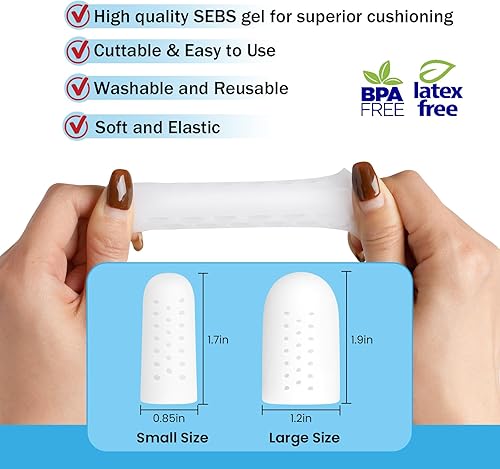 Miniatura 4 de Gorras de gel para dedos (4 piezas grandes + 16 piezas medianas), protectores de dedos transpirables de silicona con extracto de aloe vera, para