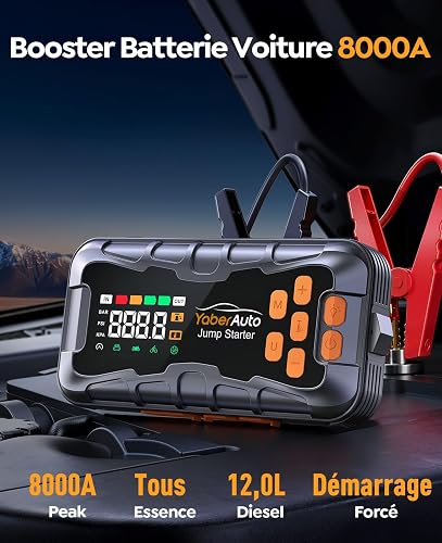 16-IN-1 Jump Starter Power Pack 27000mAh 7000A with Air Compressor 160PSI, Car Battery Booster Jump Starter (All Gas/14L Diesel/Hybrid) with Tire Repair Kit, Hook Stone, Tow Rope,Gloves, 800 Lumen - 2