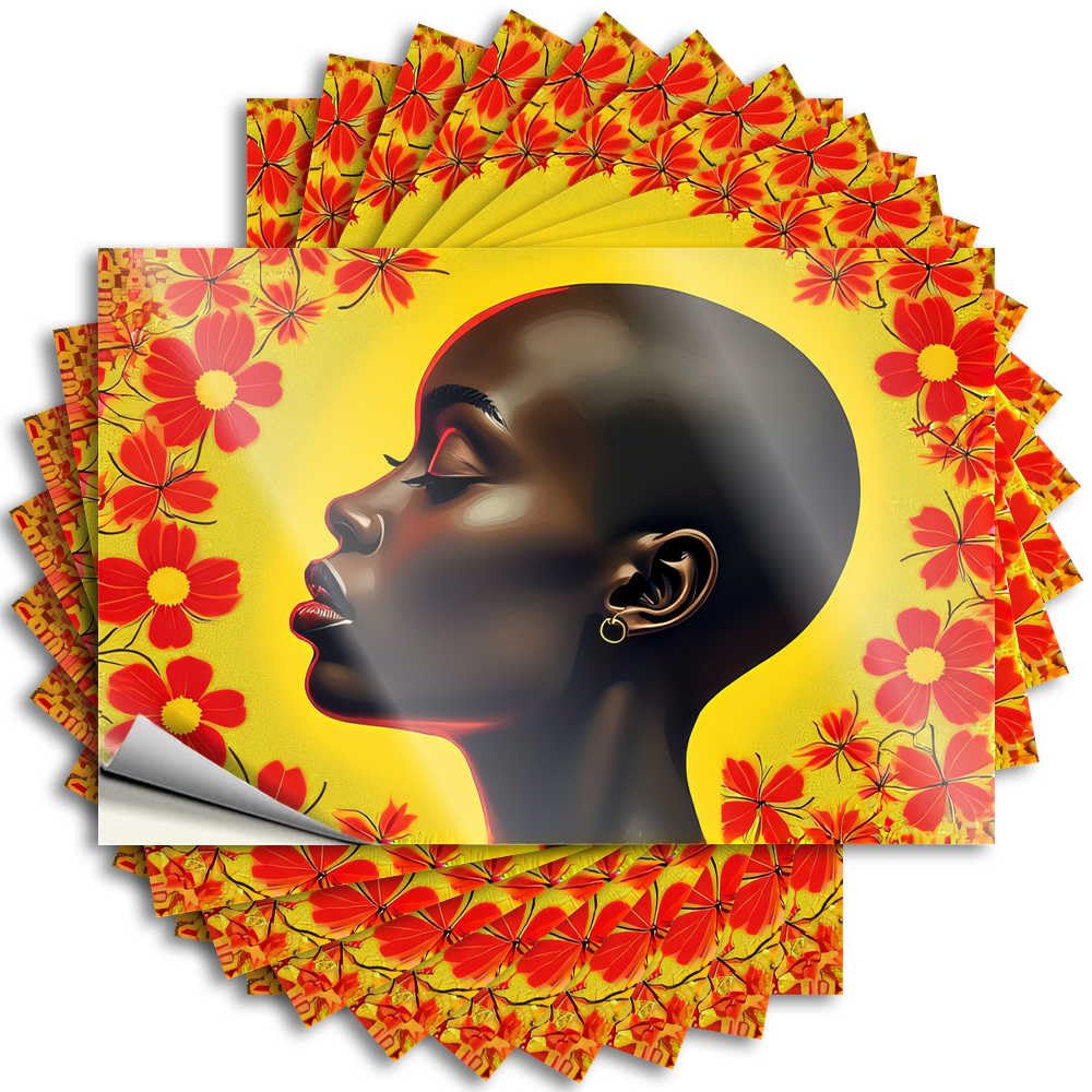 Floral Serenity: A Woman's Profile Amidst Red Flowers Water Half - Home Decor Gifts Funny Sticker Self Adhesive Sticker(8X12CM)