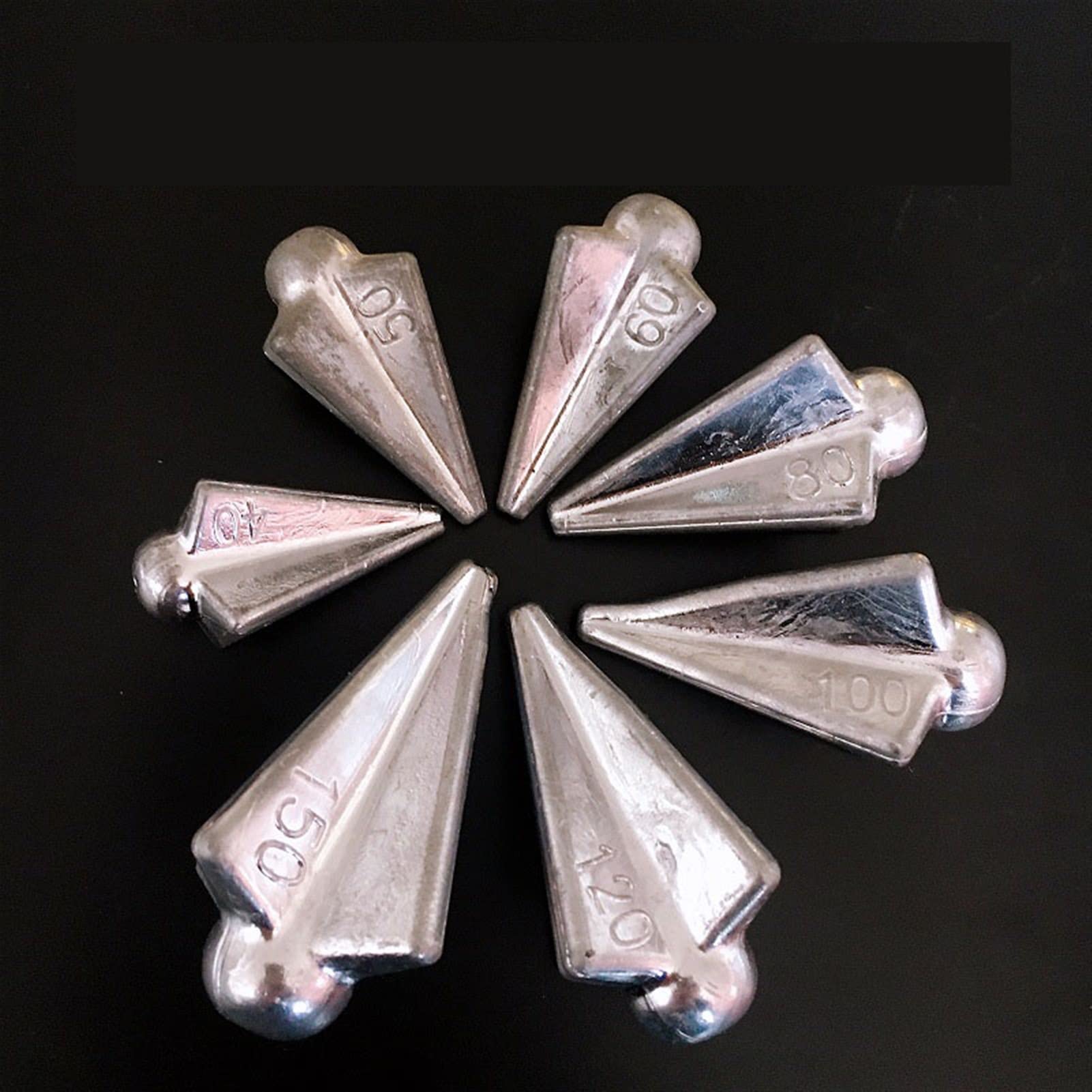10 Stück Karambolen Angelblei sinken Durchgangsloch Angelgewichte mit übersichtlicher Gewichtsskala Karpfenangeln Fischgusswerkzeug 40g 50g 60g 80g 100g 120g 150g (Size : 100g)