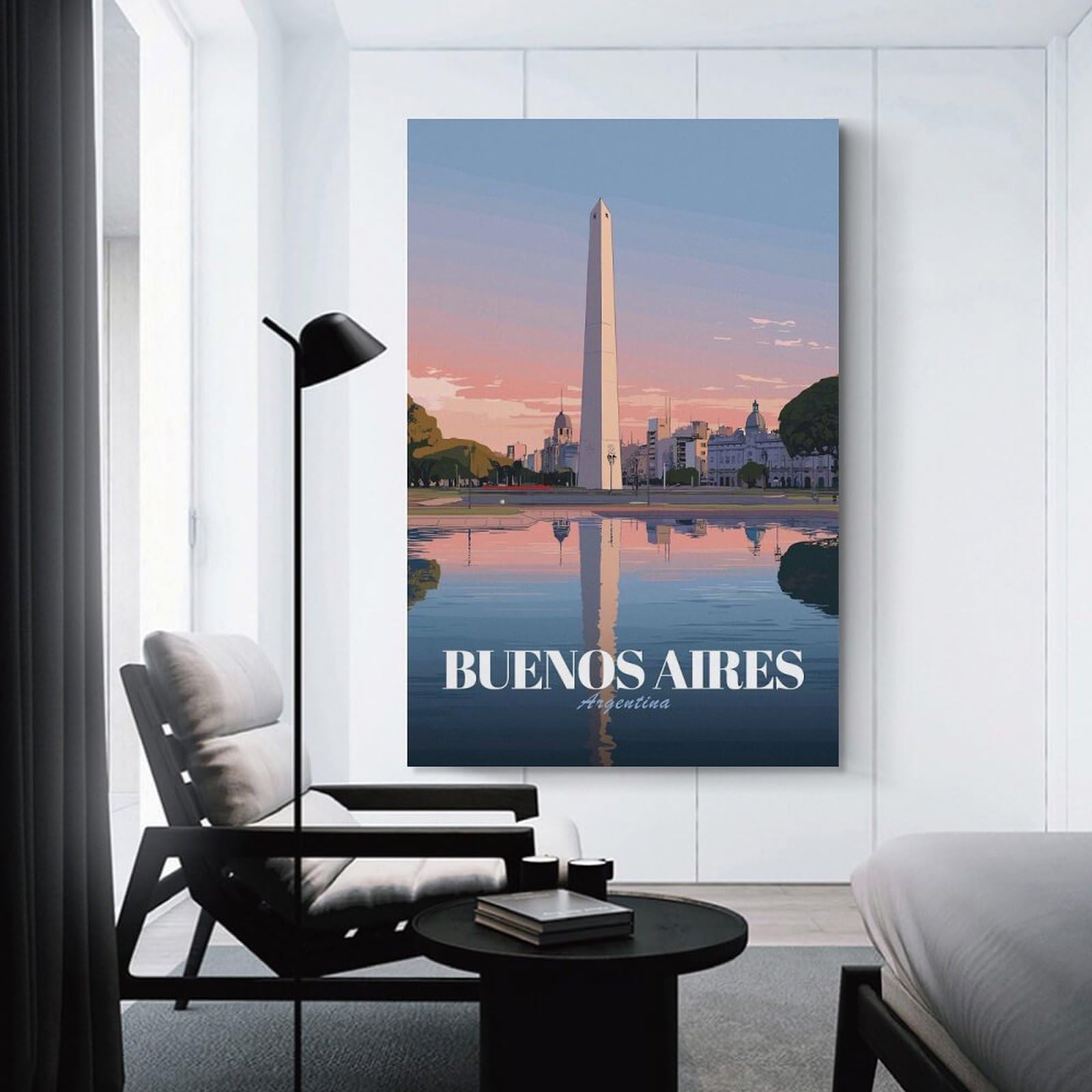Junmoney Room Decor Wall Art Buenos Aires Obelisk at Sunset, 24x36inch(60x90cm), for Flats, Guest Rooms Or Compact Rooms, Wall Decor with Flexible Room Appeal
