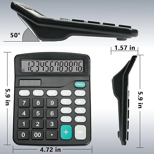 Miniatura 7 de Bonita calculadora de escritorio negra con botones grandes, fuente de alimentación doble, energía solar y batería, pantalla LCD grande, paquete de 2