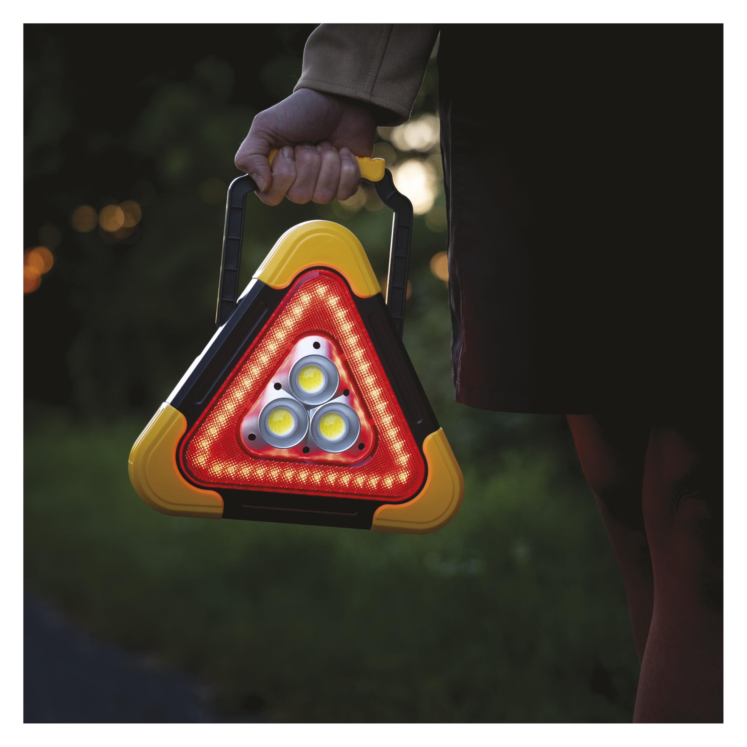 EMOS - Triangolo di avvertimento LED ricaricabile con 5 modalità di illuminazione incluse batteria e cavo di ricarica USB - Lampada di emergenza multifunzione con funzione power bank e indicatore LED