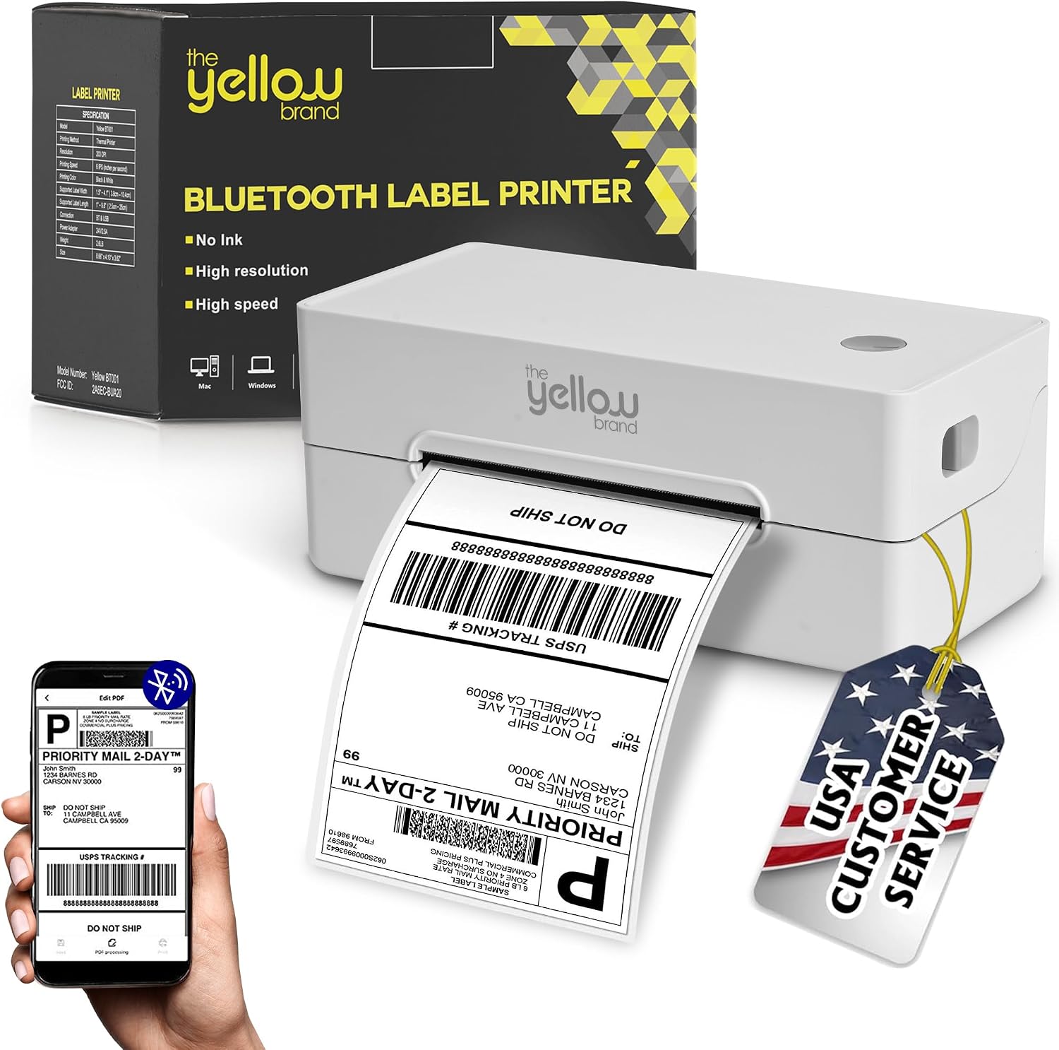 Label Printer, Bluetooth Thermal Printer, 4×6 Shipping Label Printer, Thermal Label Printer Desktop or Phone, Compatible with iPhone, Android, Windows, Mac, Chromebook, Amazon, Ebay, UPS.USPS (White)