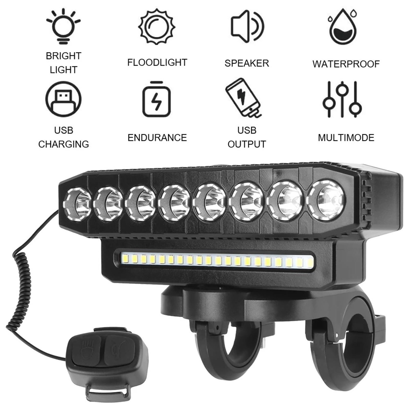 Moto LED Fendinebbi Per Faretti Per Motociclette Fari A LED Senza Fili 8/5 20/12 6 Modalità Illuminazione, Luci Bicicletta Portatili Impermeabili Ricaricabili(8LED Horn)