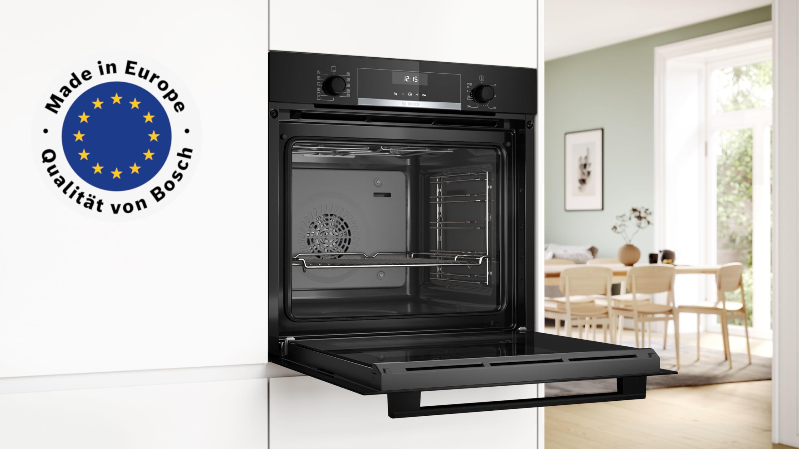 Bosch HBD632LS82 Einbau-Backofen-Set bestehend aus Einbau-Backofen 60 cm Serie 6 HBG537BB4 & Elektro-Kochfeld 80 cm Serie 4 PKH845BB1D, Air Fry, Leichte Reinigung, 3D-Heißluft, Bräterzone