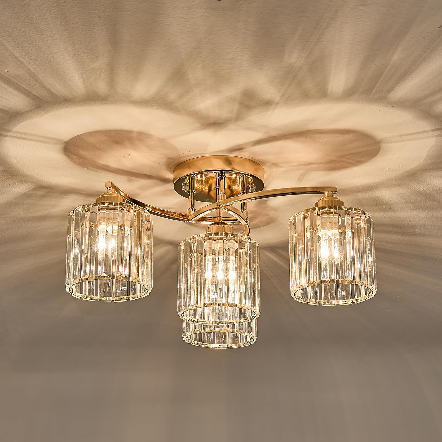 Crystal Chandelier, Modern Elegant Ceiling Light E26 Base Easy Installation Durable Metal Frame for Living Room Bedroom Dining Room,Golden