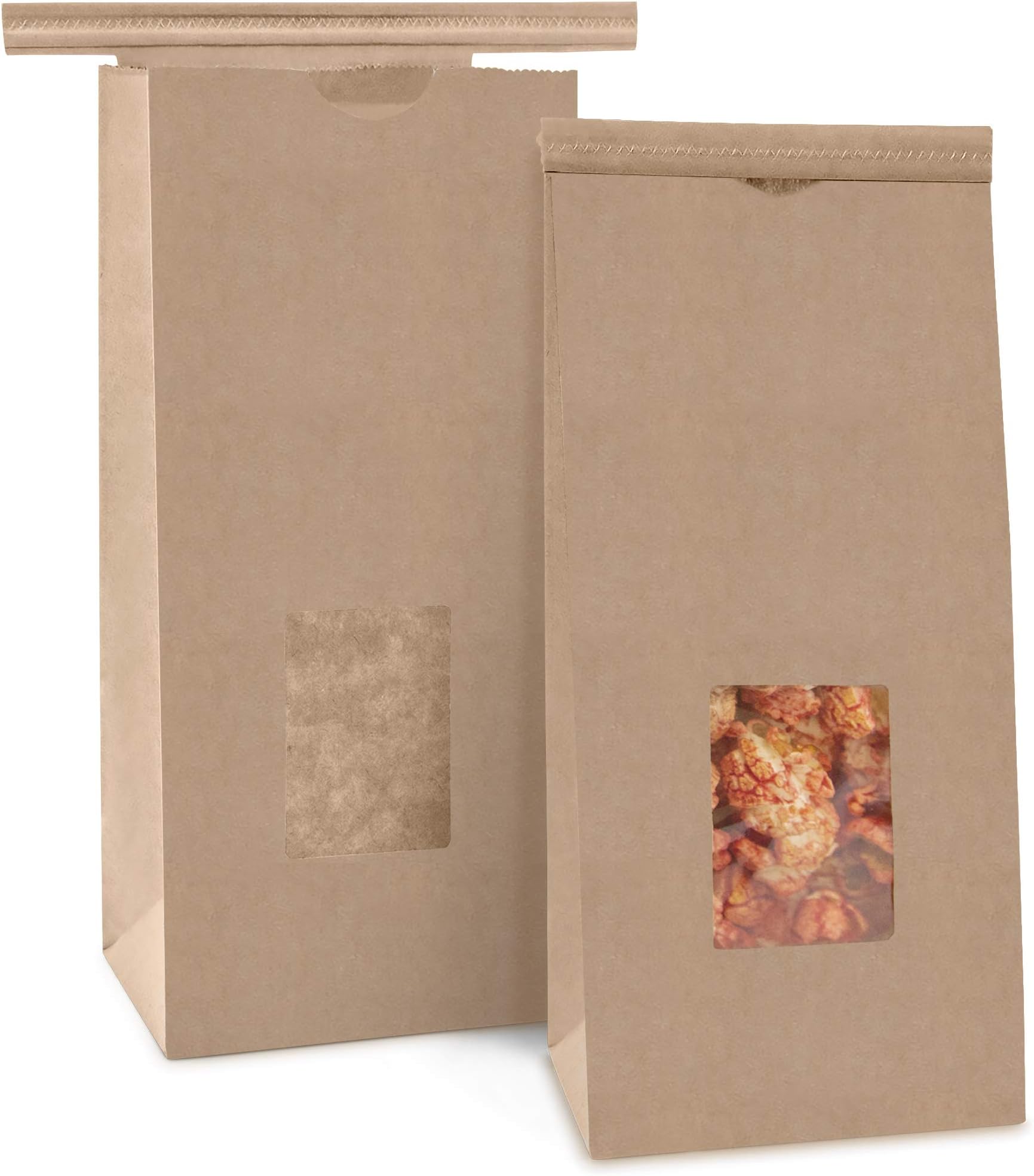 [75 Pack] Bakery Bags with Window - 1/2 lb (8 oz) Brown Kraft Paper Bag Tin Tie Lock Closure, Small Resealable Coffee Bag, Cookie Packaging for Food Samples, to Go Snacks, Dessert, Party Favors