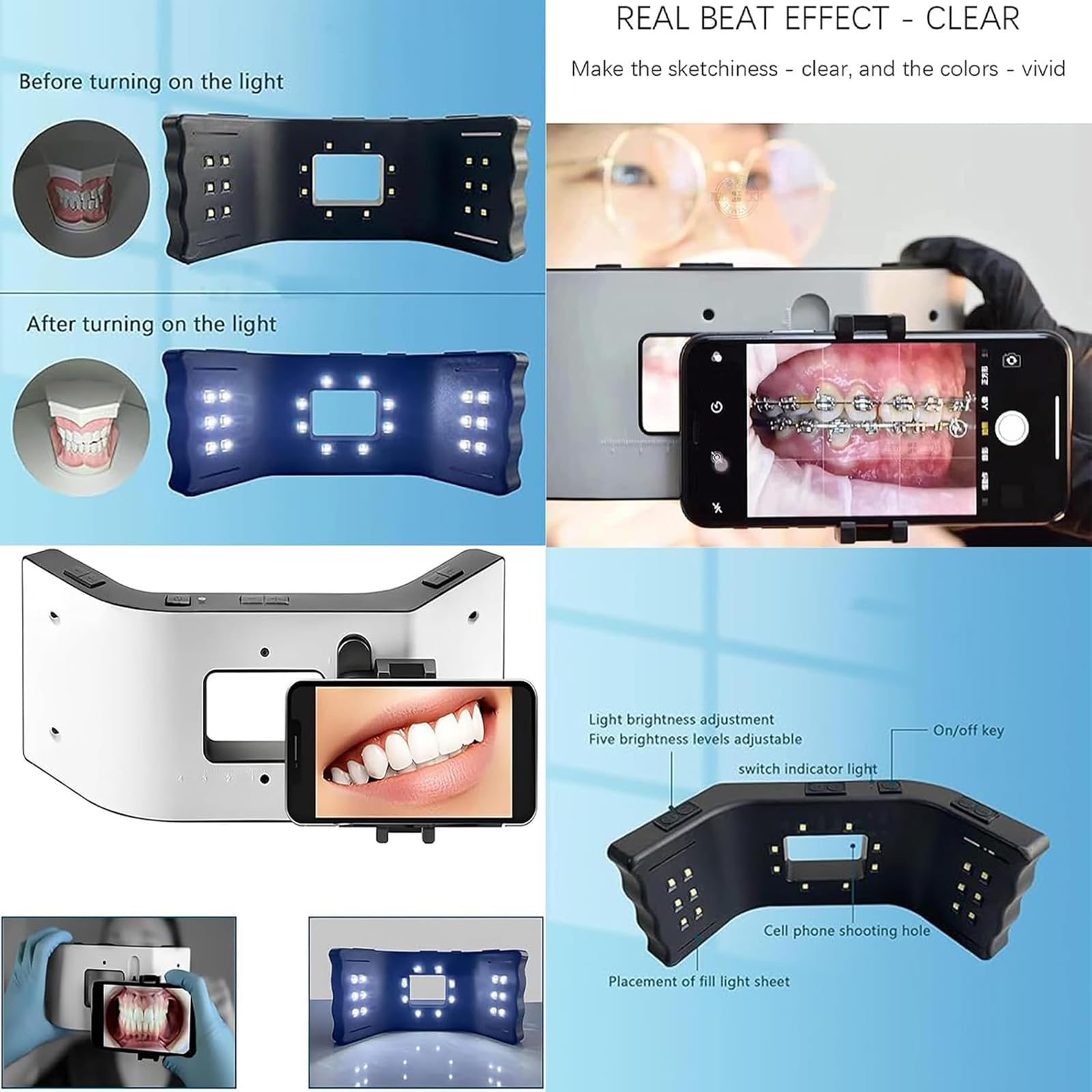 Lámpara De Relleno Dental para Teléfono Móvil, LED De 6000-6500 K, con Soporte, 3 Grupos De Luces con Ajuste Independiente, para Clínicas Y Salones De Belleza En Casa.