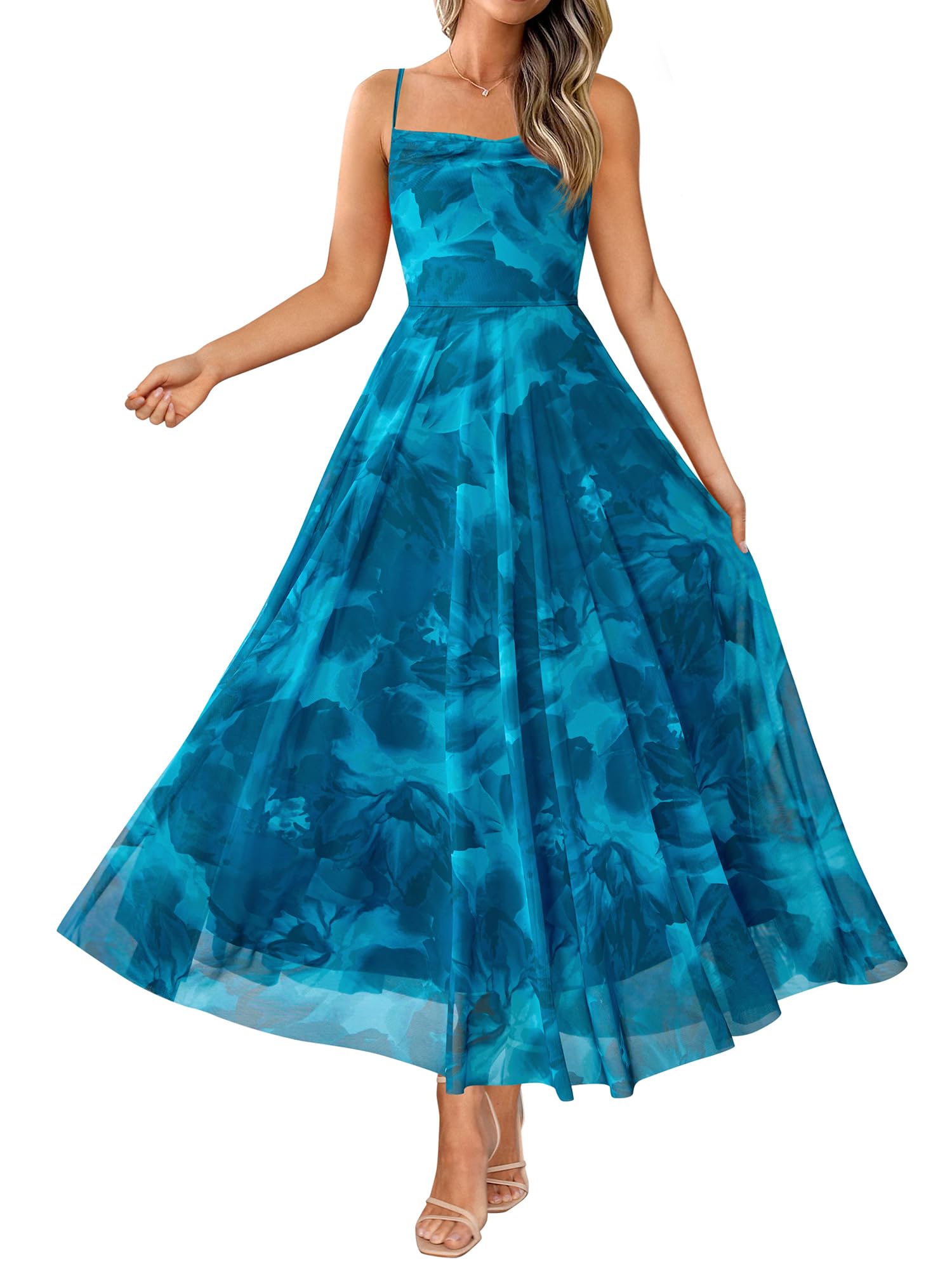BTFBM Women Summer Floral Maxi Dresses Elegant Spaghetti Strap Dress Printed Party Dress Beach Long Dresses