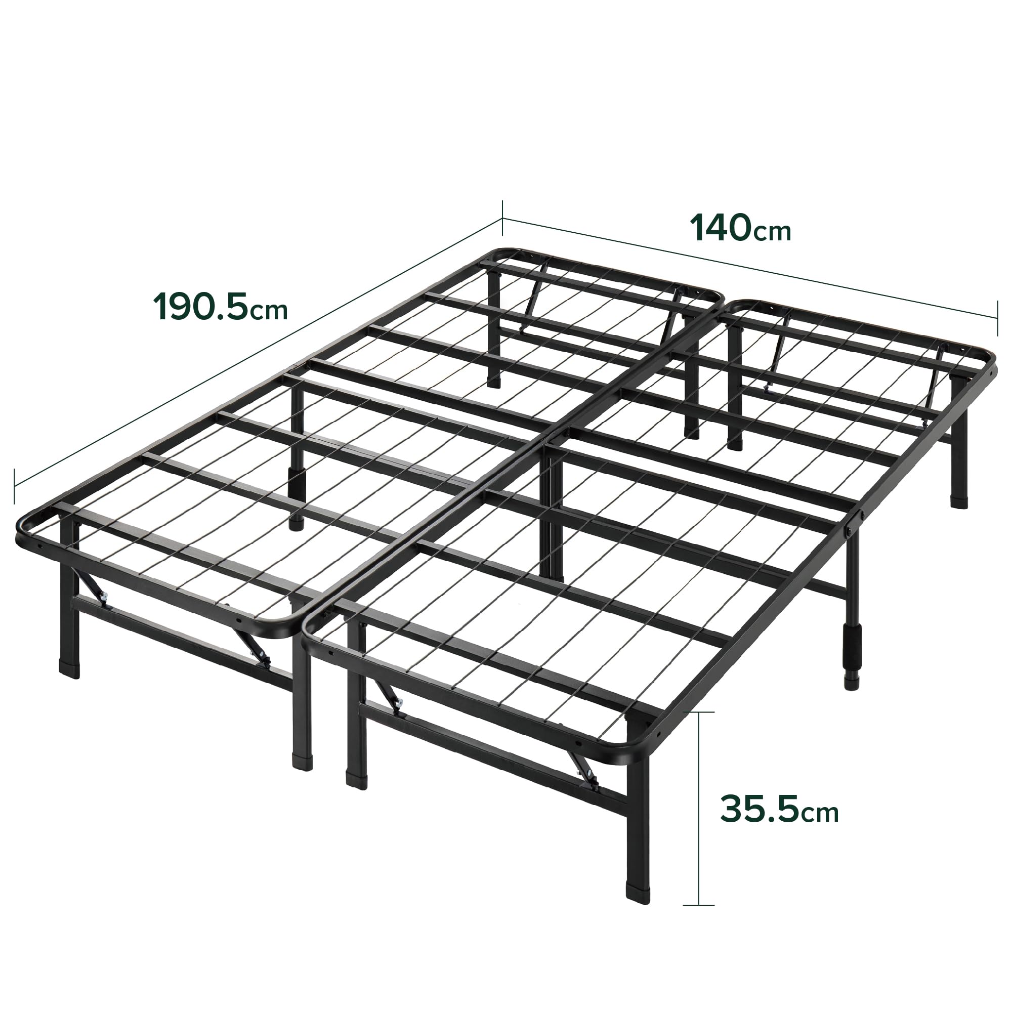 Zinus SmartBase Sommier 140x190 cm Pliable sans Montage - Cadre de Lit 2 Personnes en Métal avec Lattes - Hauteur 33 cm pour Rangement - Noir