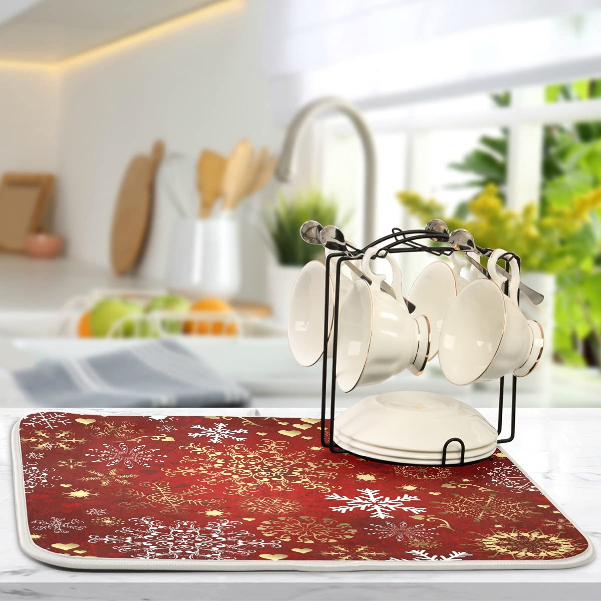 Tapis D'égouttoir à Vaisselle Absorbant Pour Comptoir De Cuisine - Motif Sapin De Noël - Tapis De Séchage Antidérapant - 45,7 X 61 Cm