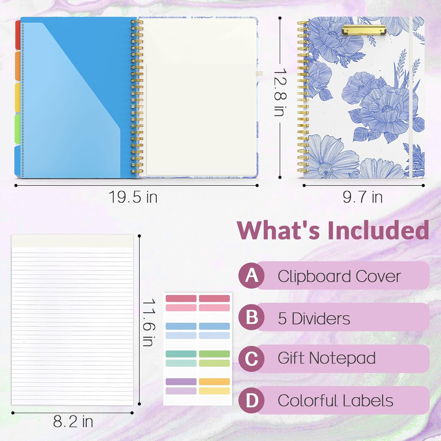 Sooez Clipboard Folio with Refillable Notepad, Folder with 10 Storage Pockets for Letter Size, Spiral Clipboard Notebook, Cute Portfolio for School, Office & Nursing - Image 2