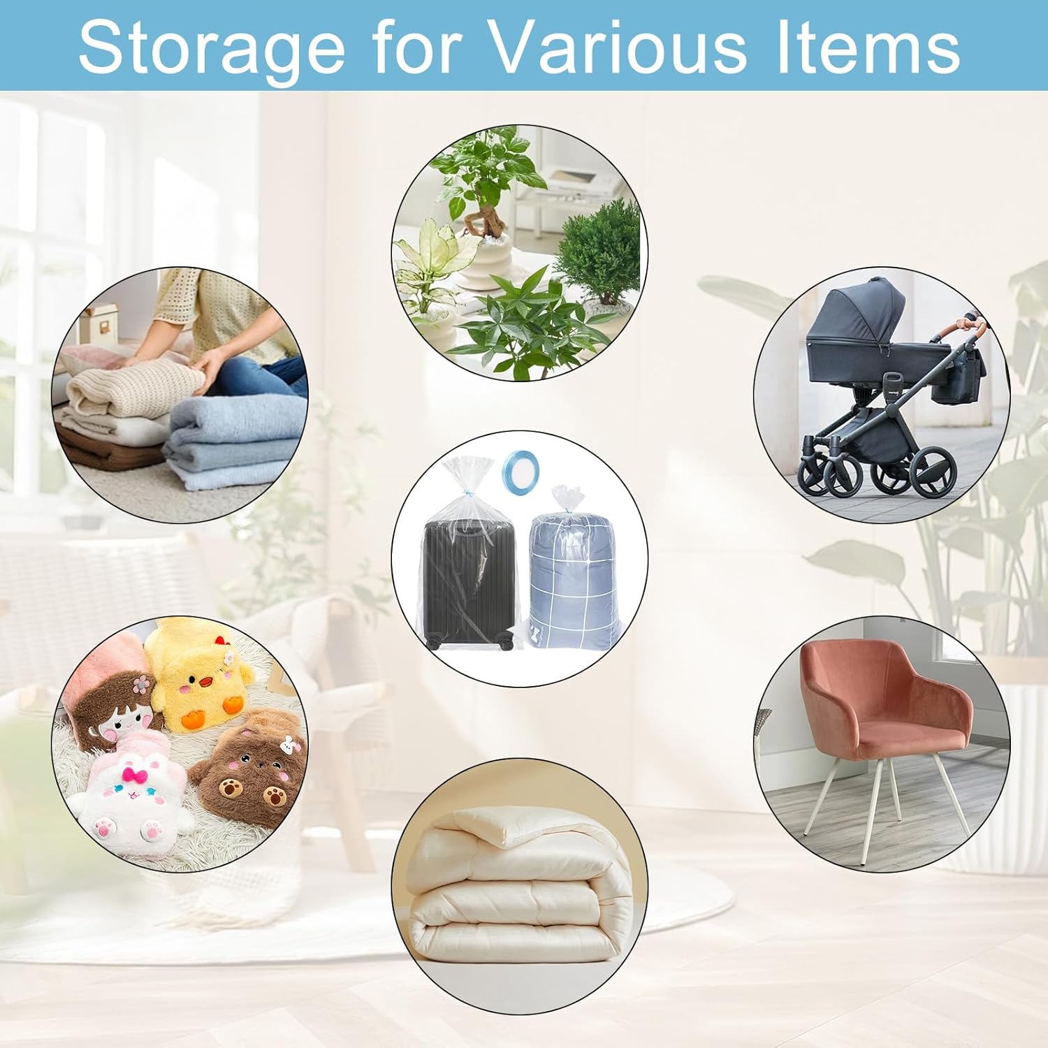 Realjoy 3 Pack Extra Large Clear Plastic Bags, 100 x 152 cm, Extra Large Storage Bags for Luggage, Suitcases, Clothes, Duvets, Plush Toys