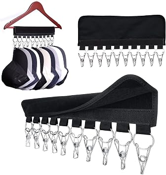 Hat Organizer Holder Hat Rack for Hanger Hat Storage, 10 Large Holder Clips to Hang Baseball Ball Caps, Winter Beanie, Glove, Clothes, Socks, Fit Hangers 2 Pack