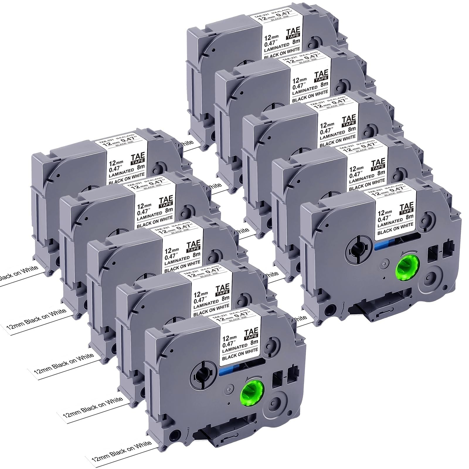 10er-Pack TZe231 Ersatz-Beschriftungsband für Brother P-Touch Geräte - kompatibel mit PT-D210, PT-D200, PT-D220, PT-H100